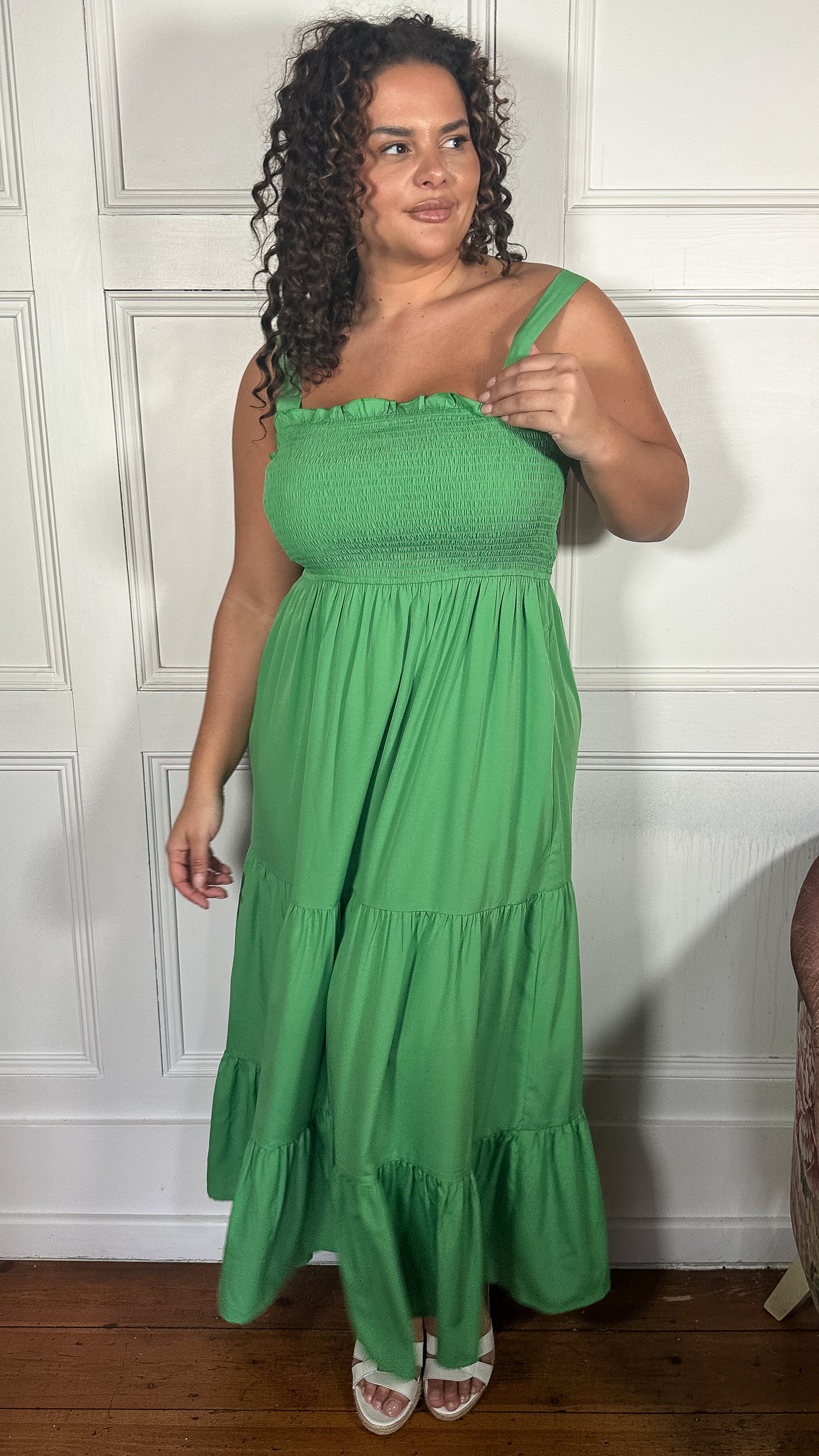 CurveWow Shirred Maxi Dress Green