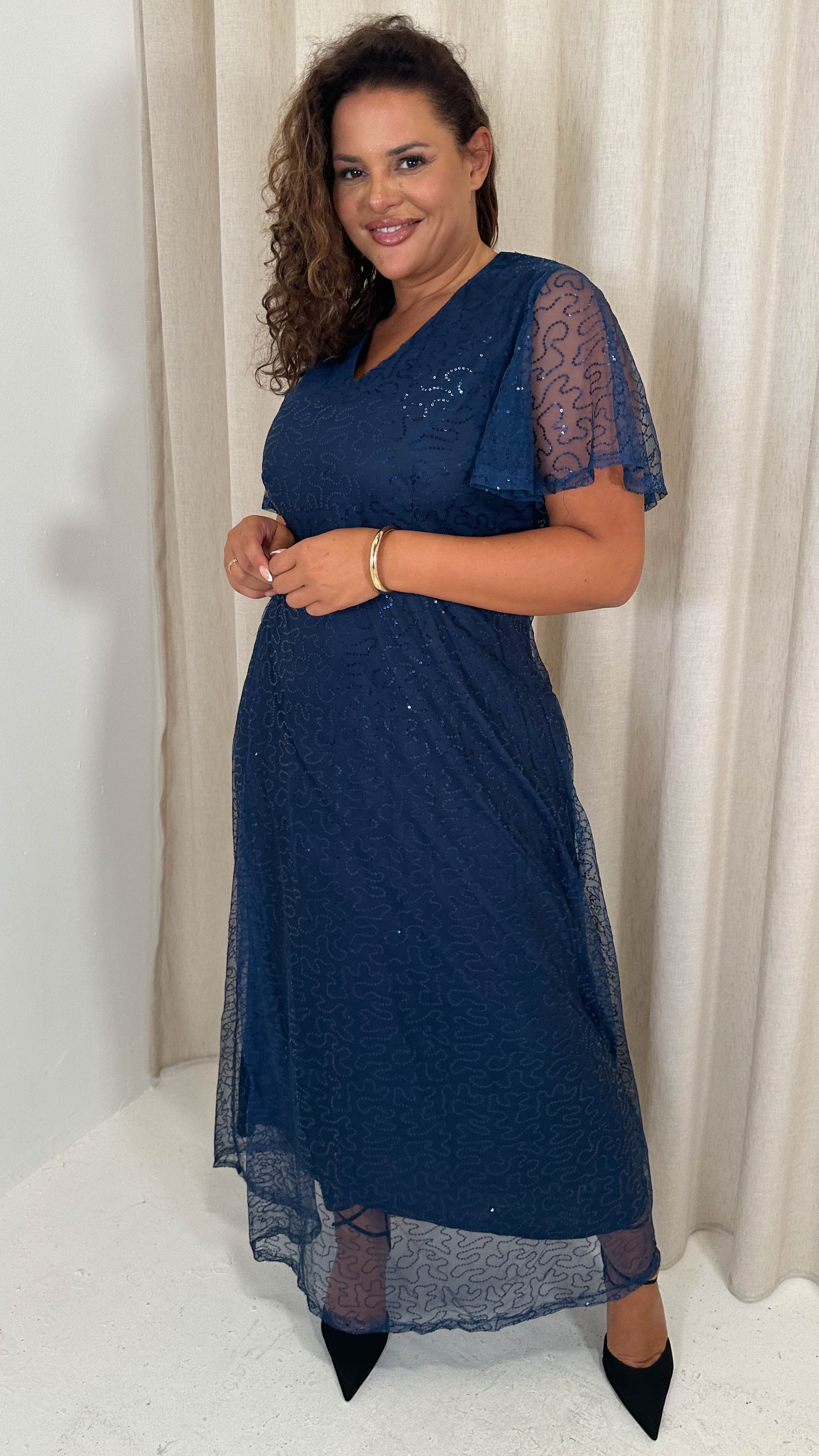 CurveWow Sequin Maxi Dress Navy