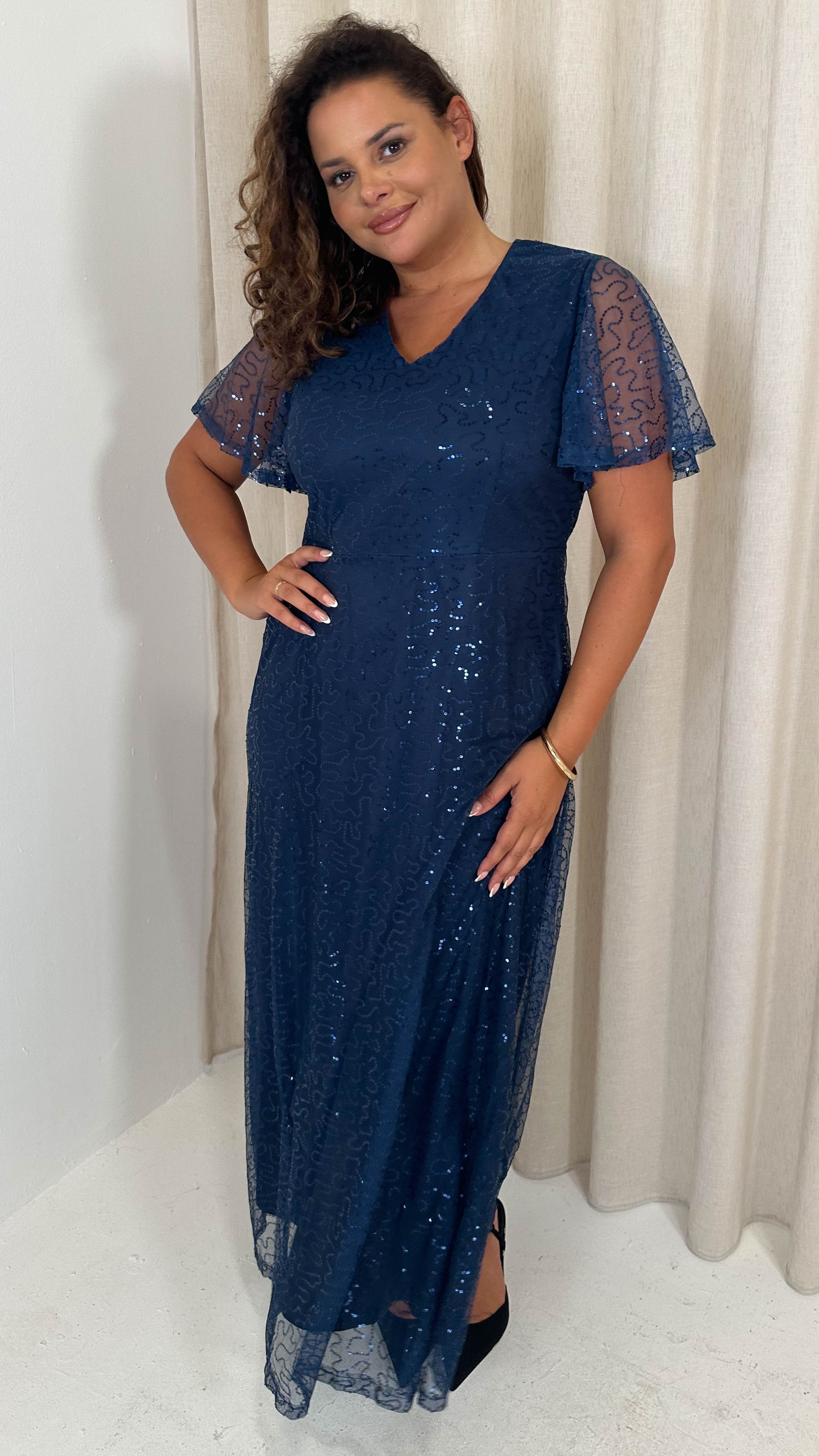 CurveWow Sequin Maxi Dress Navy