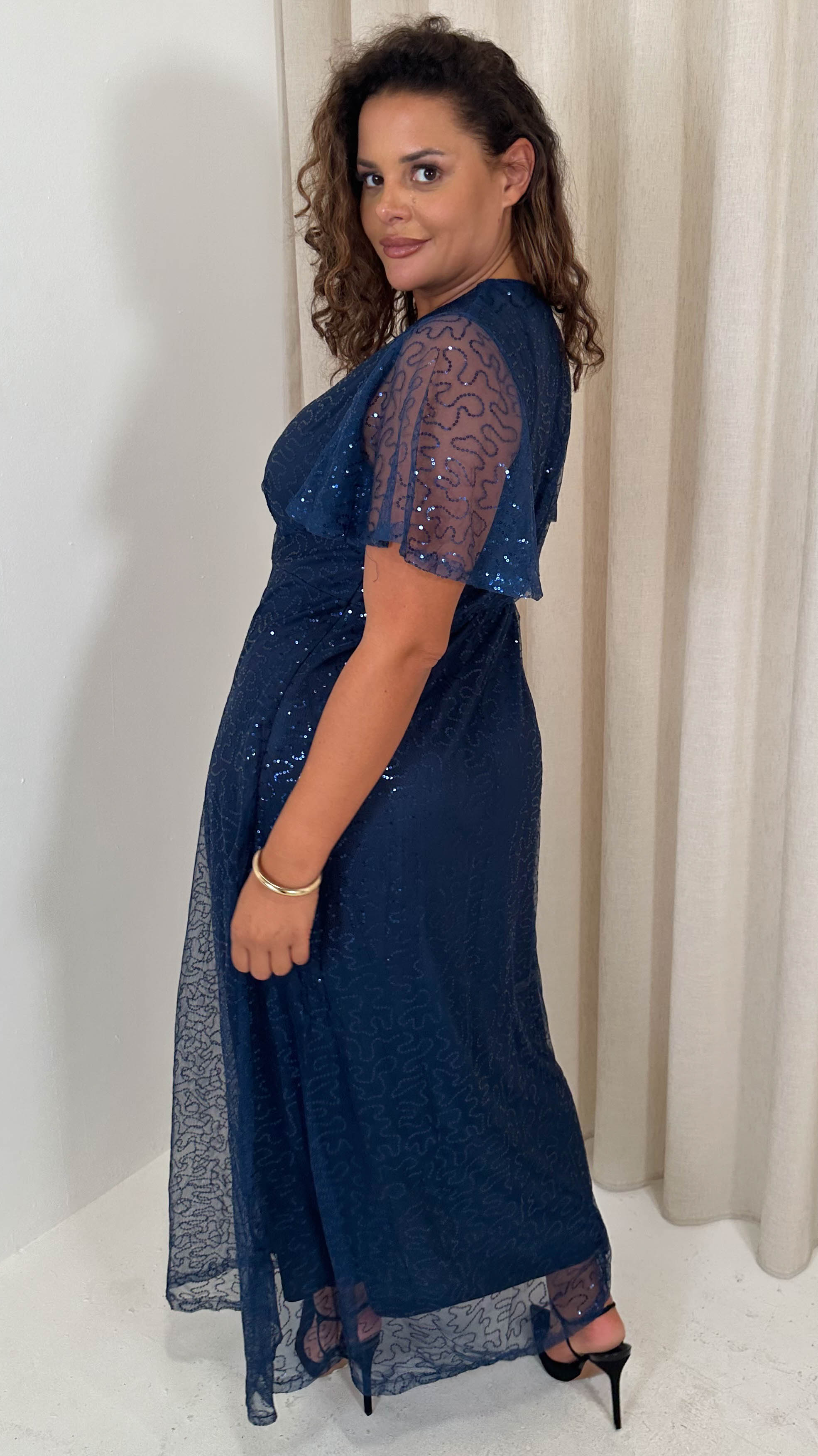CurveWow Sequin Maxi Dress Navy
