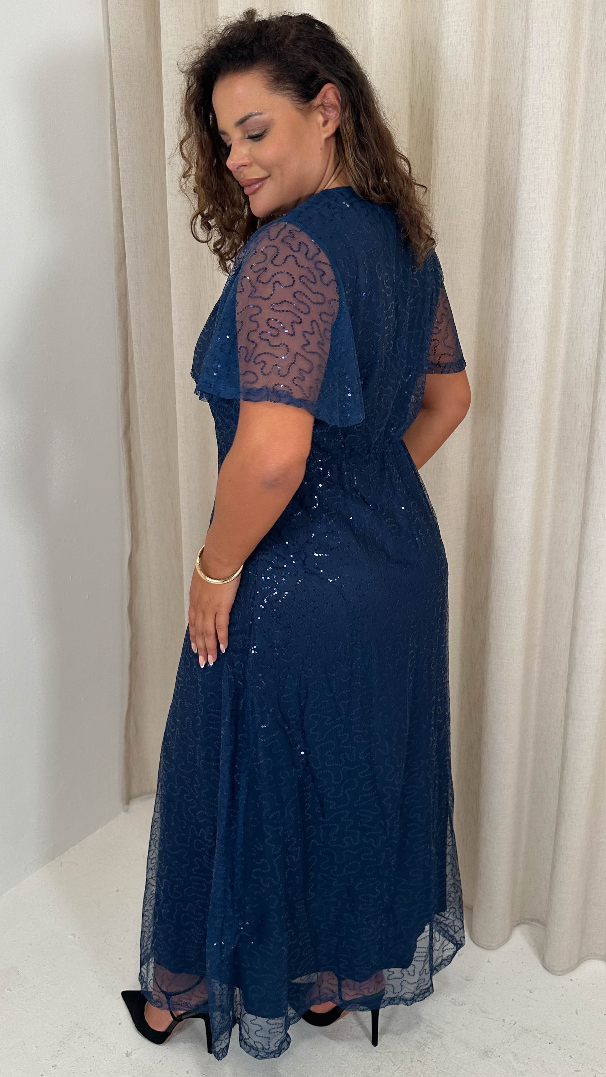 CurveWow Sequin Maxi Dress Navy