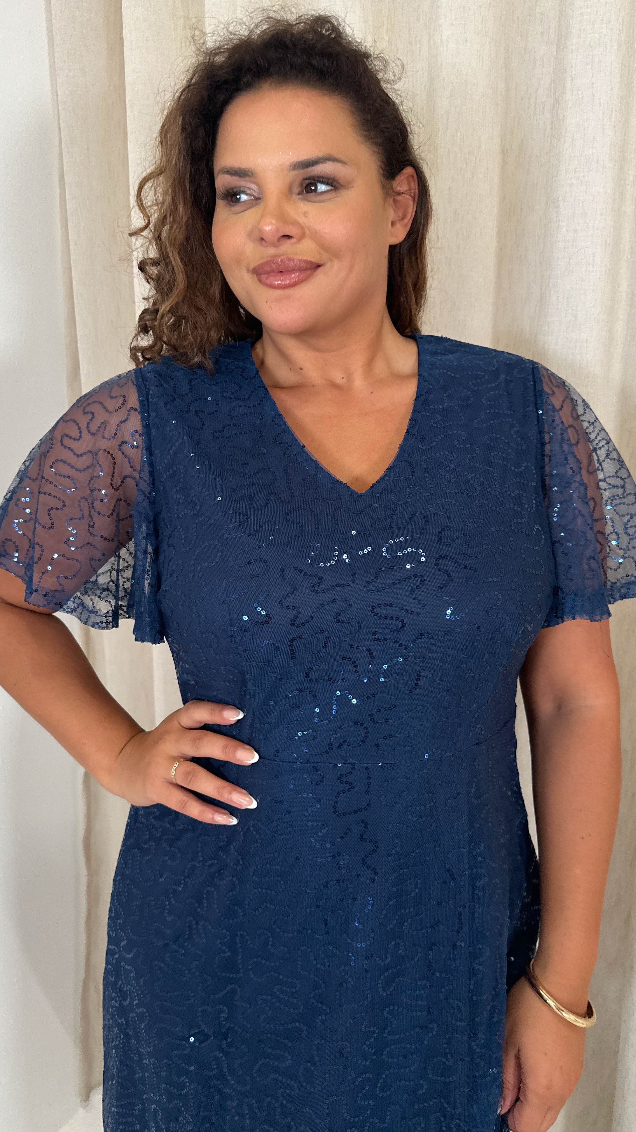 CurveWow Sequin Maxi Dress Navy