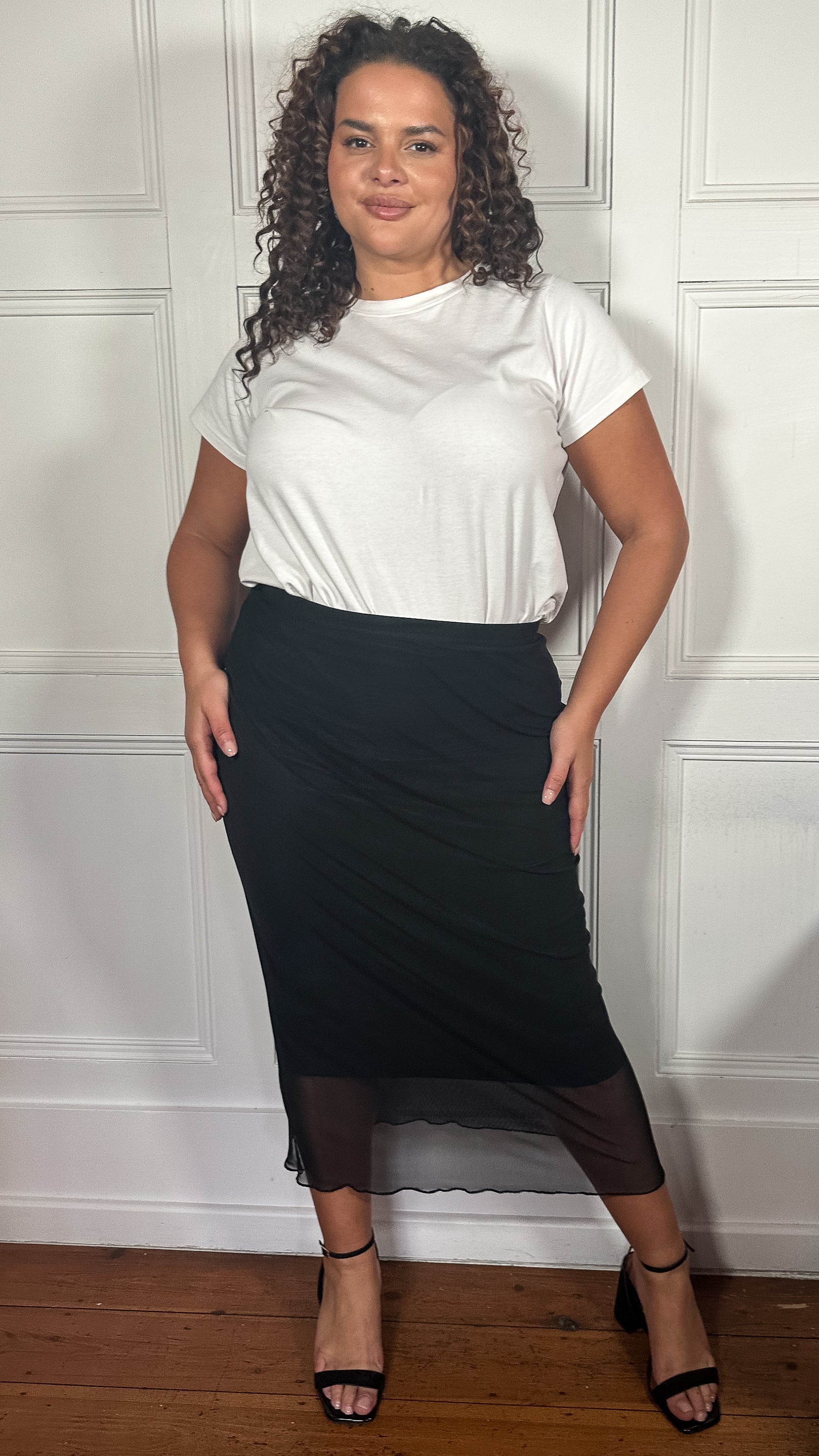 CurveWow Mesh Pencil Skirt Black