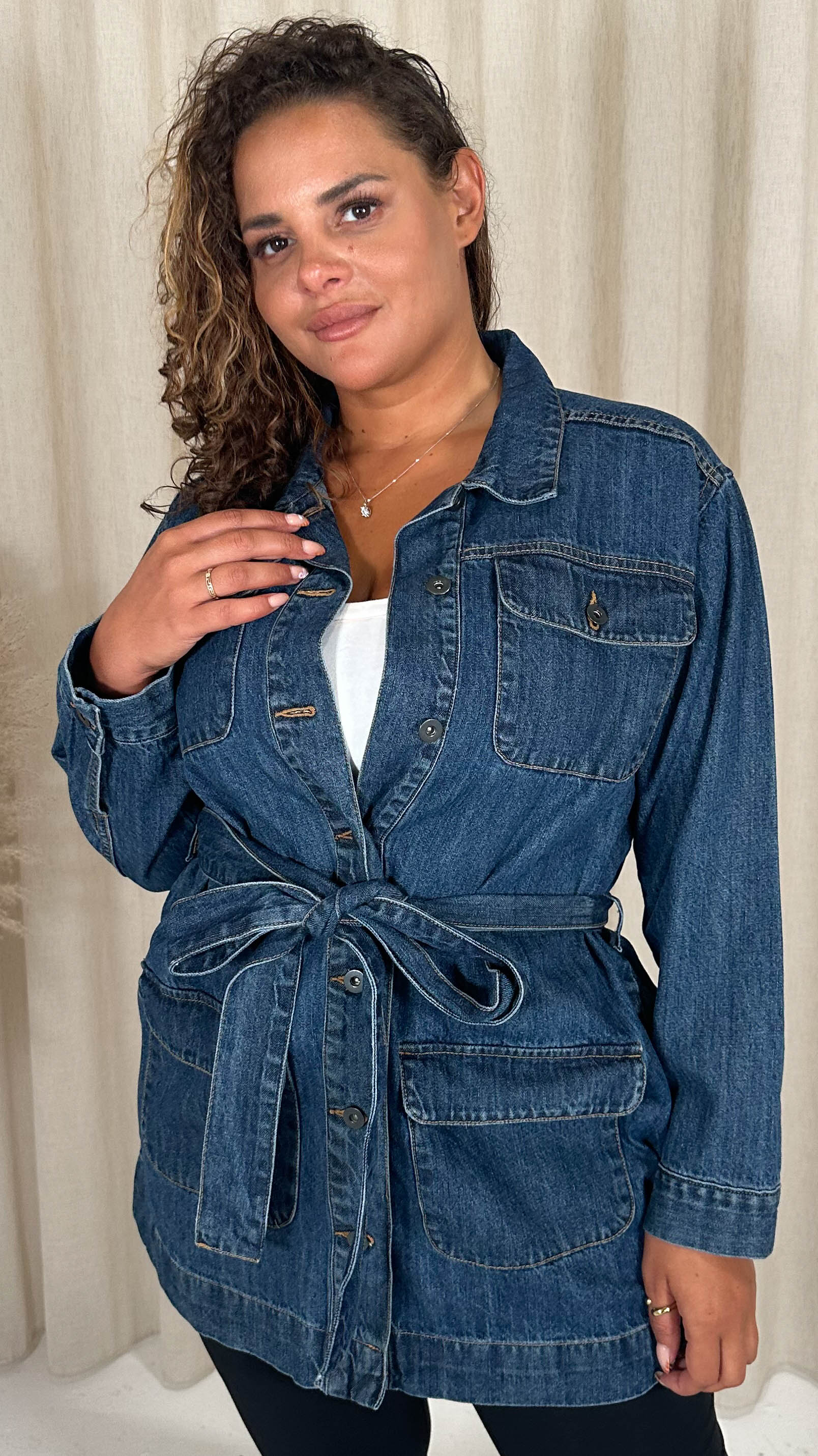 CurveWow Denim Belt Jacket Indigo Blue