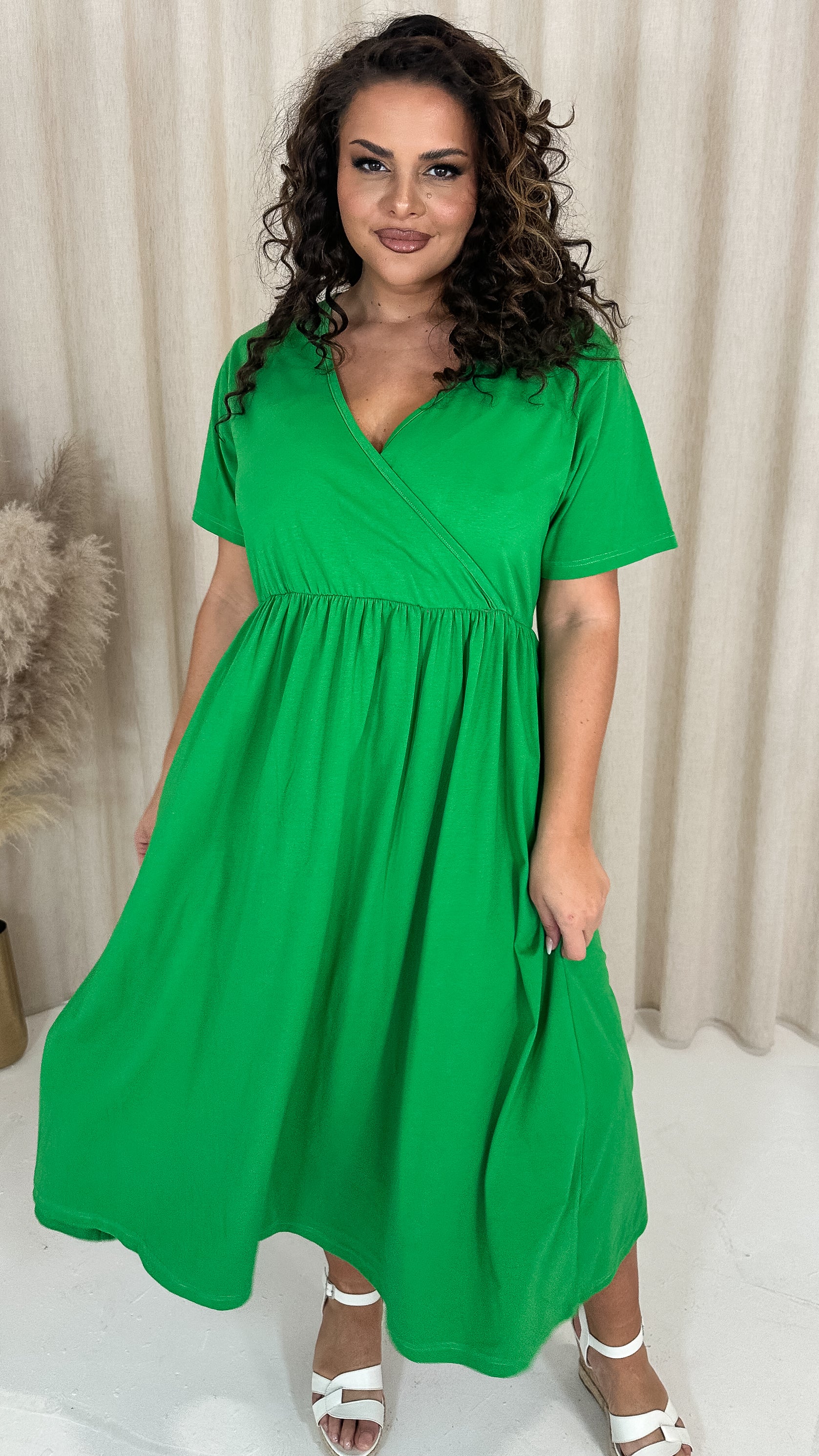CurveWow Wrap Midi Dress Green
