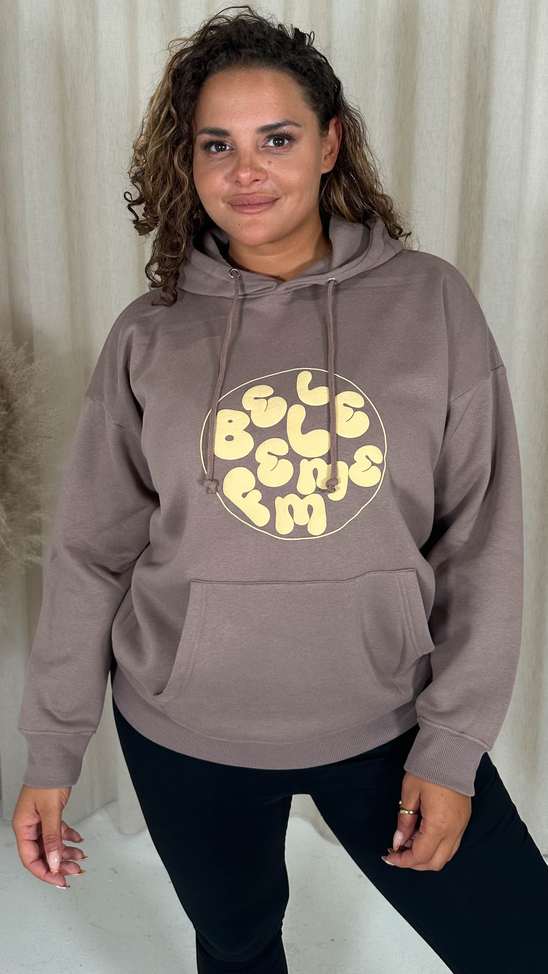 CurveWow Puff Print Hoodie Taupe