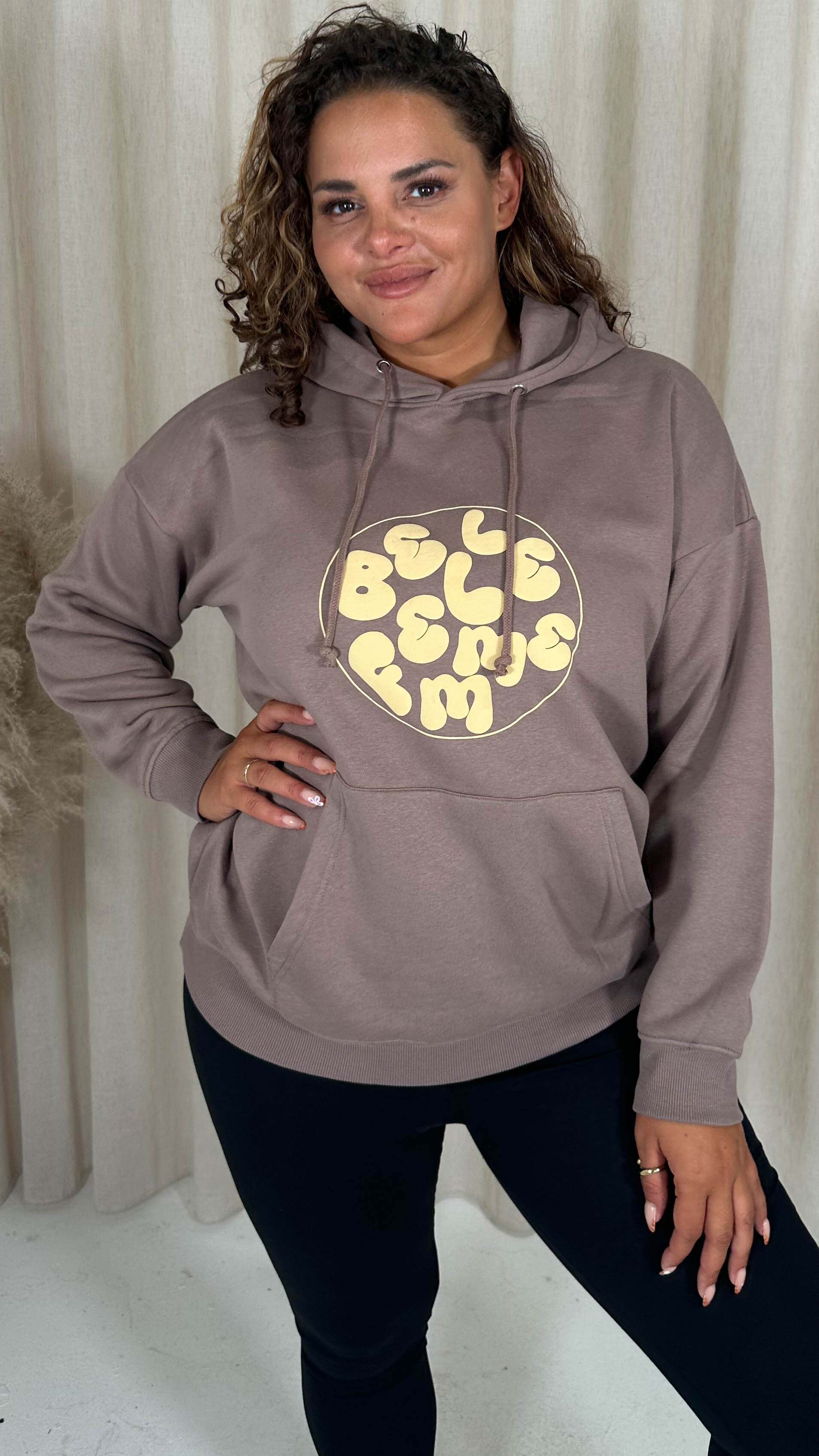 CurveWow Puff Print Hoodie Taupe