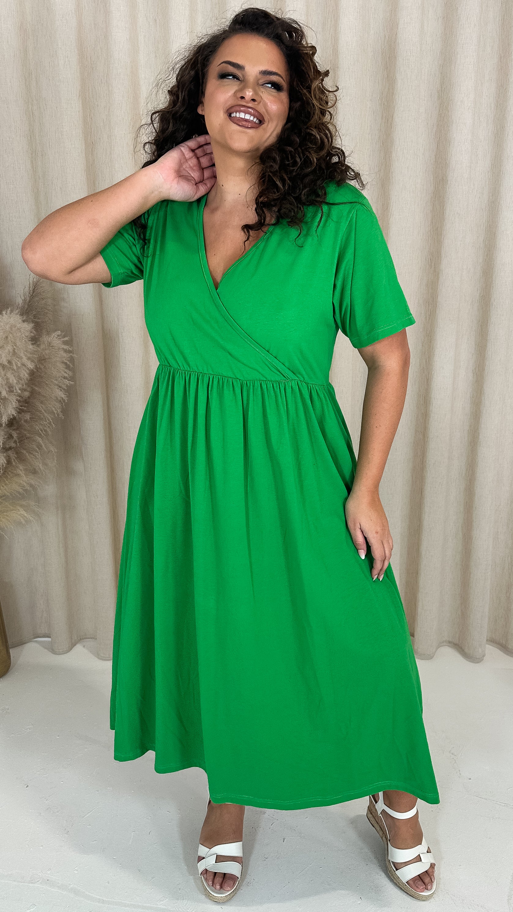 CurveWow Wrap Midi Dress Green