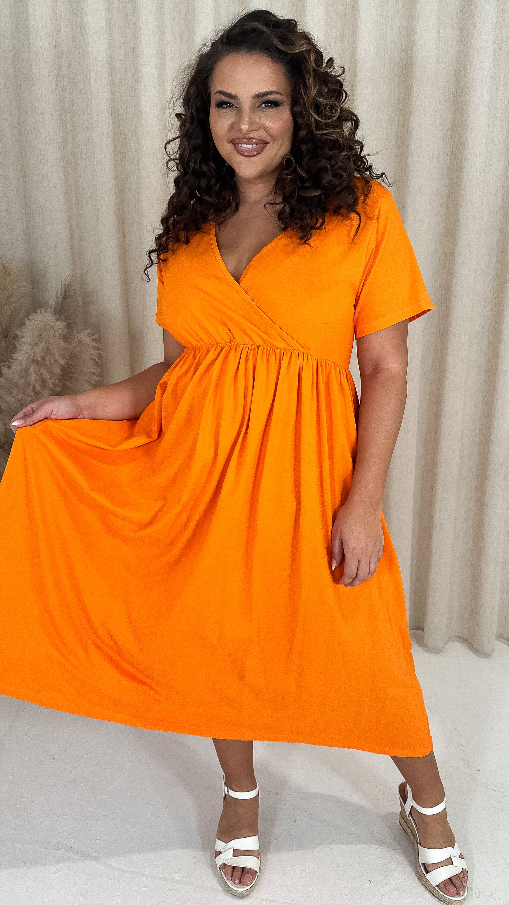CurveWow Wrap Midi Dress Orange