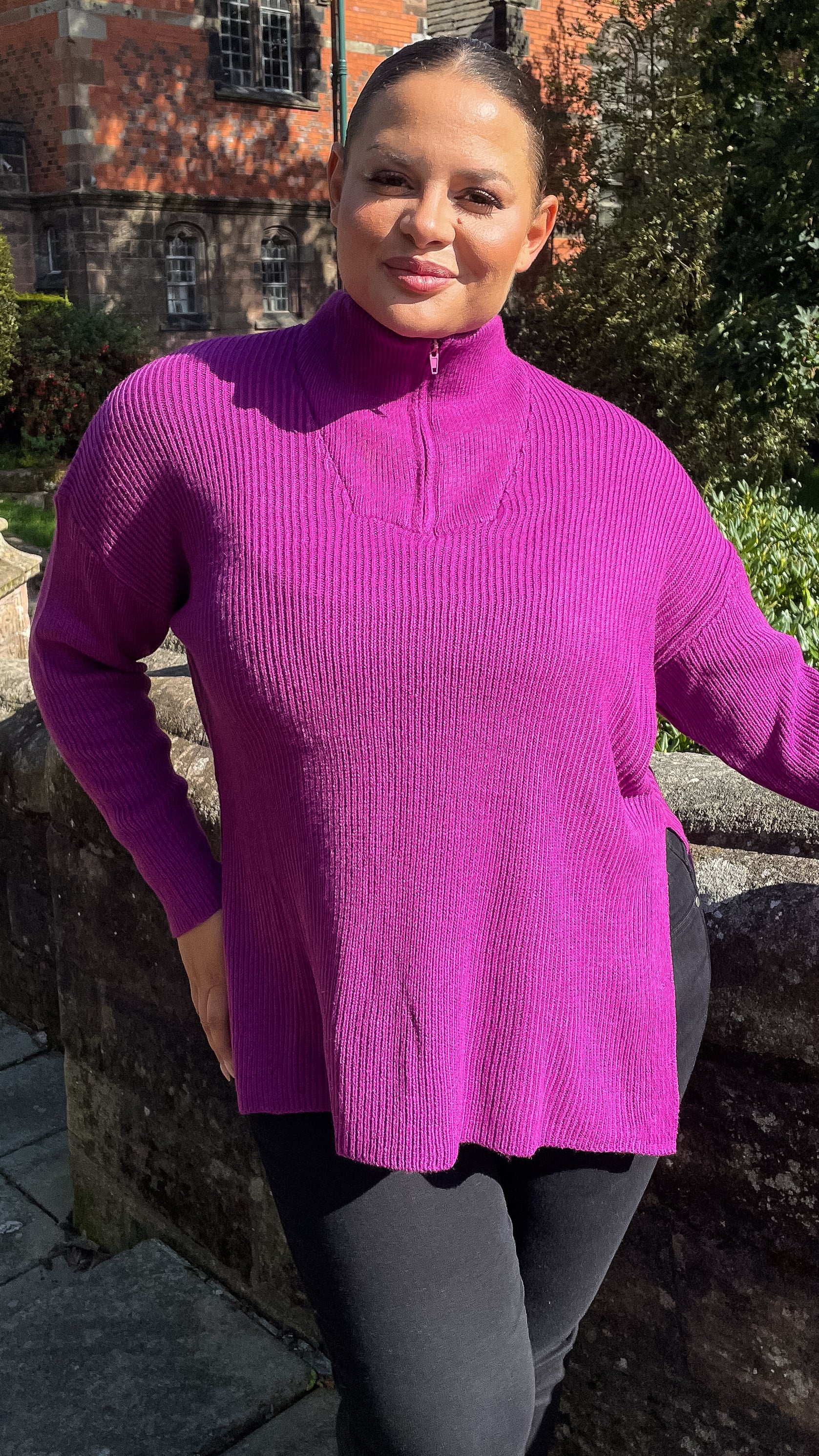 CurveWow Zip Collar Knitted Jumper Purple
