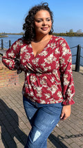 CurveWow Wrap Top Wine Floral