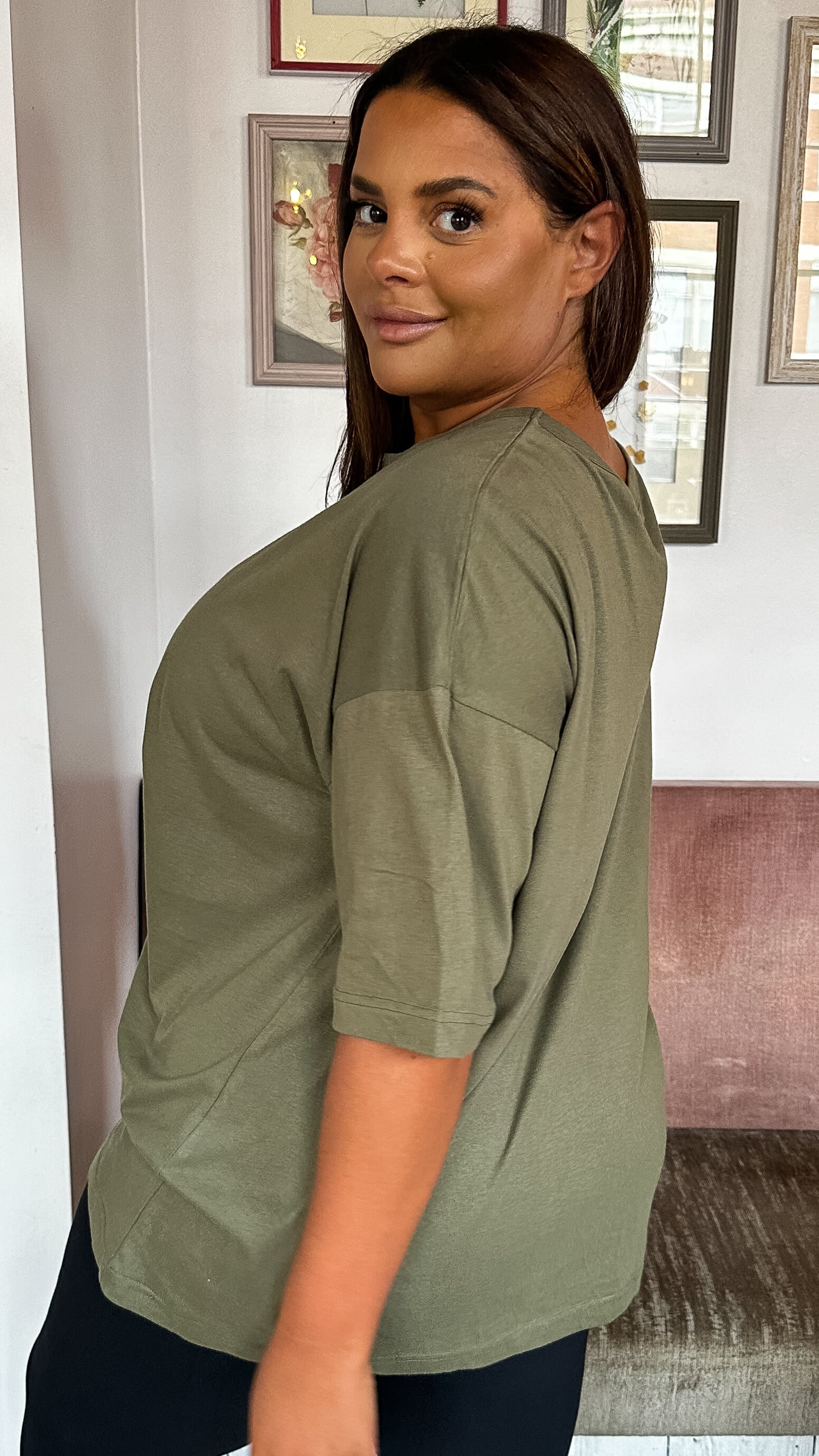 CurveWow Oversized Basic T-Shirt Khaki