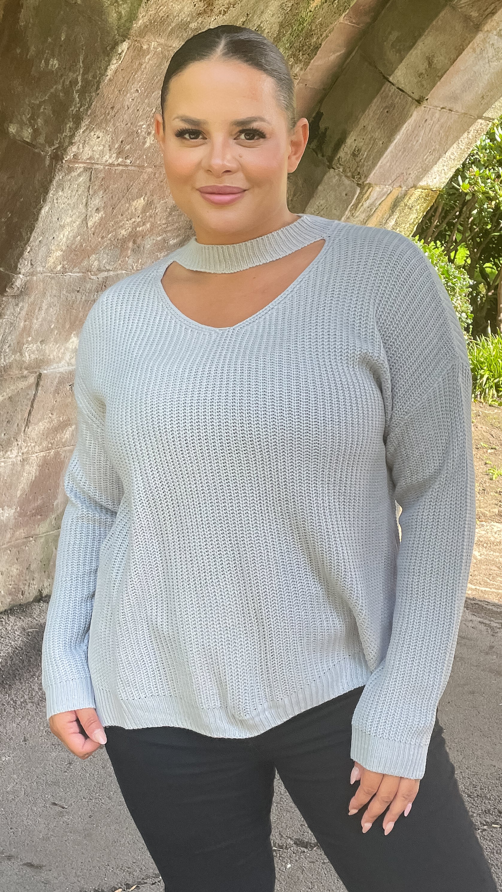 CurveWow Cut Out Tunic Jumper Grey