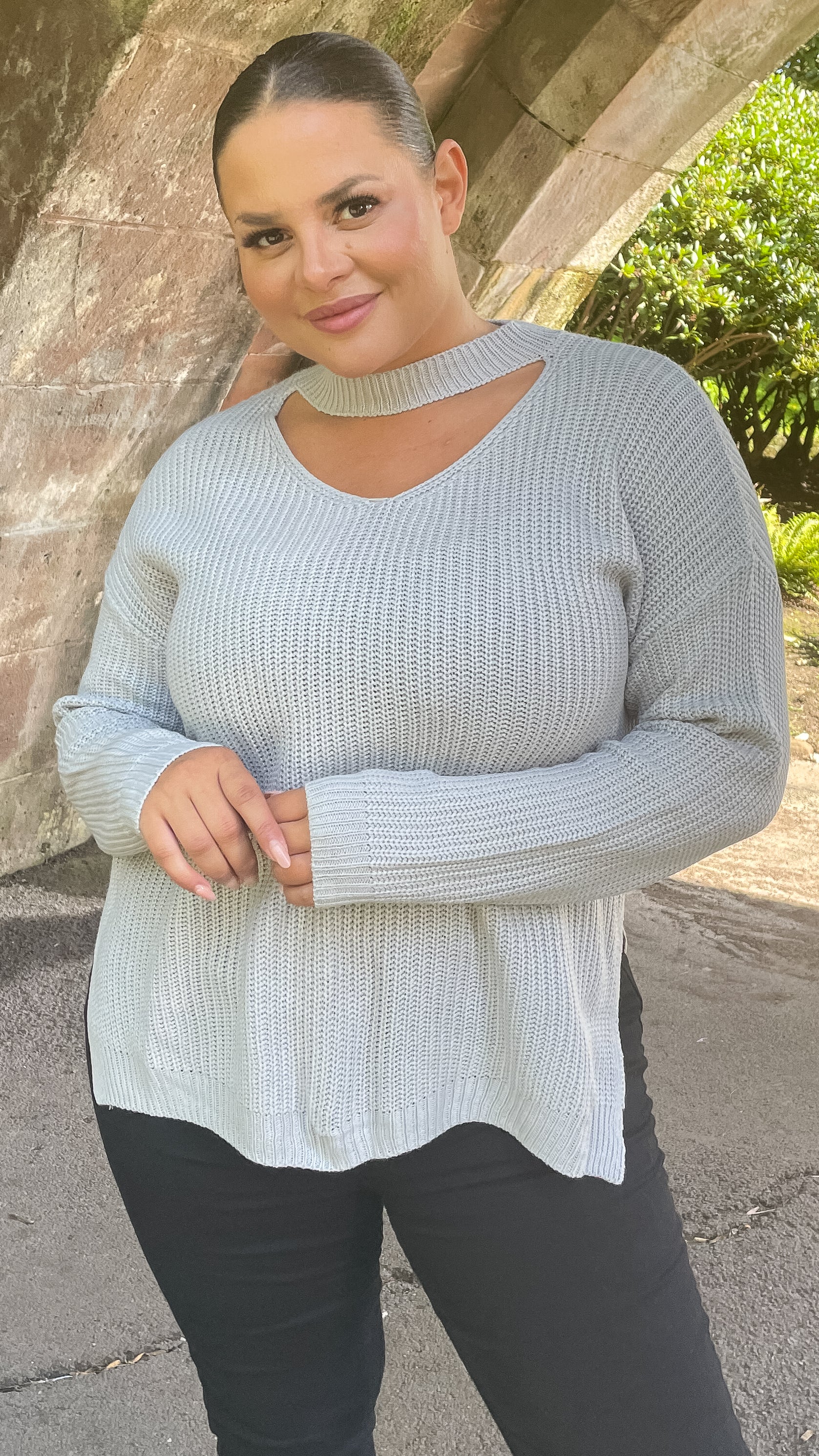 CurveWow Cut Out Tunic Jumper Grey