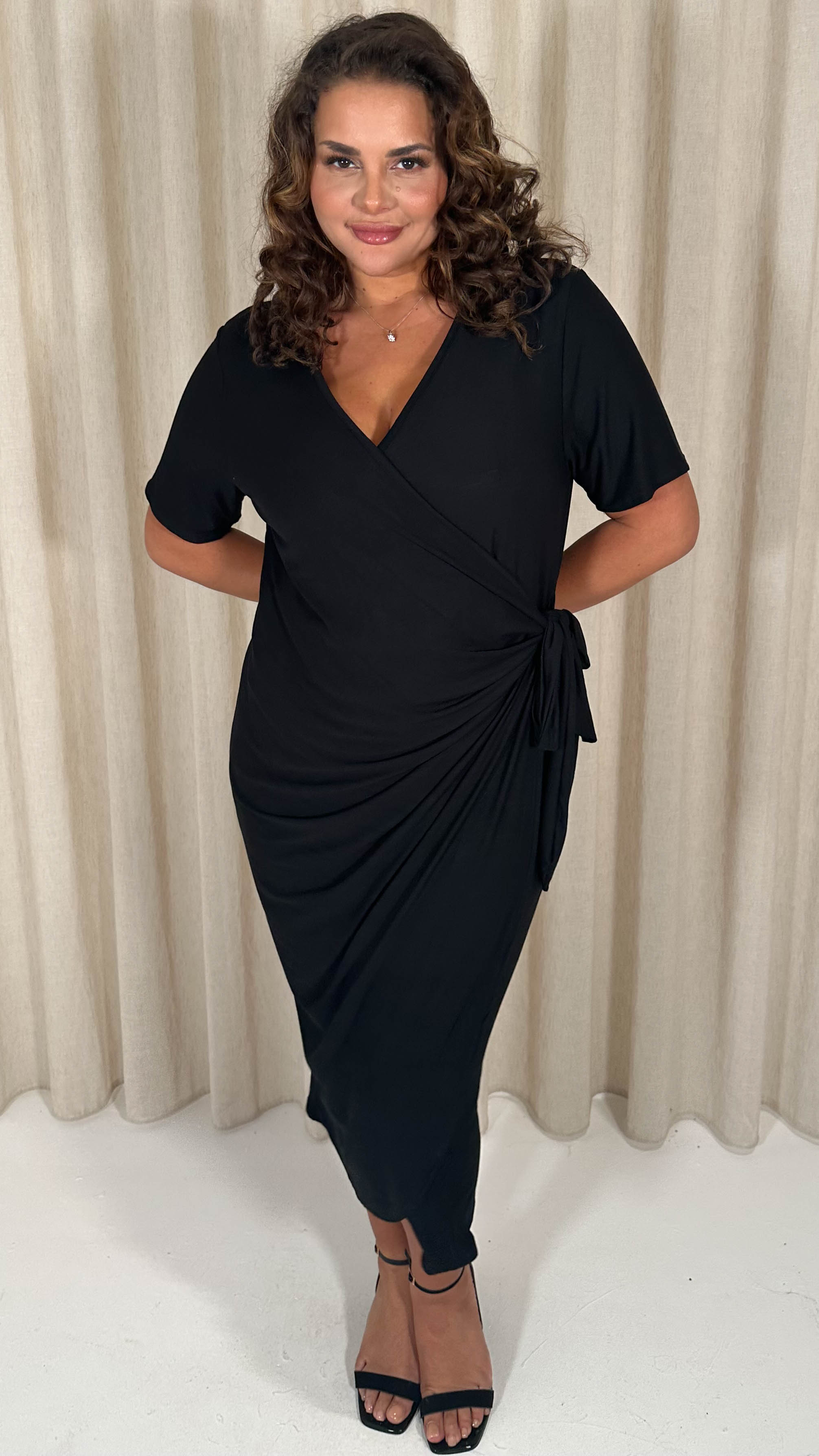 CurveWow Casual Jersey Wrap Dress Black