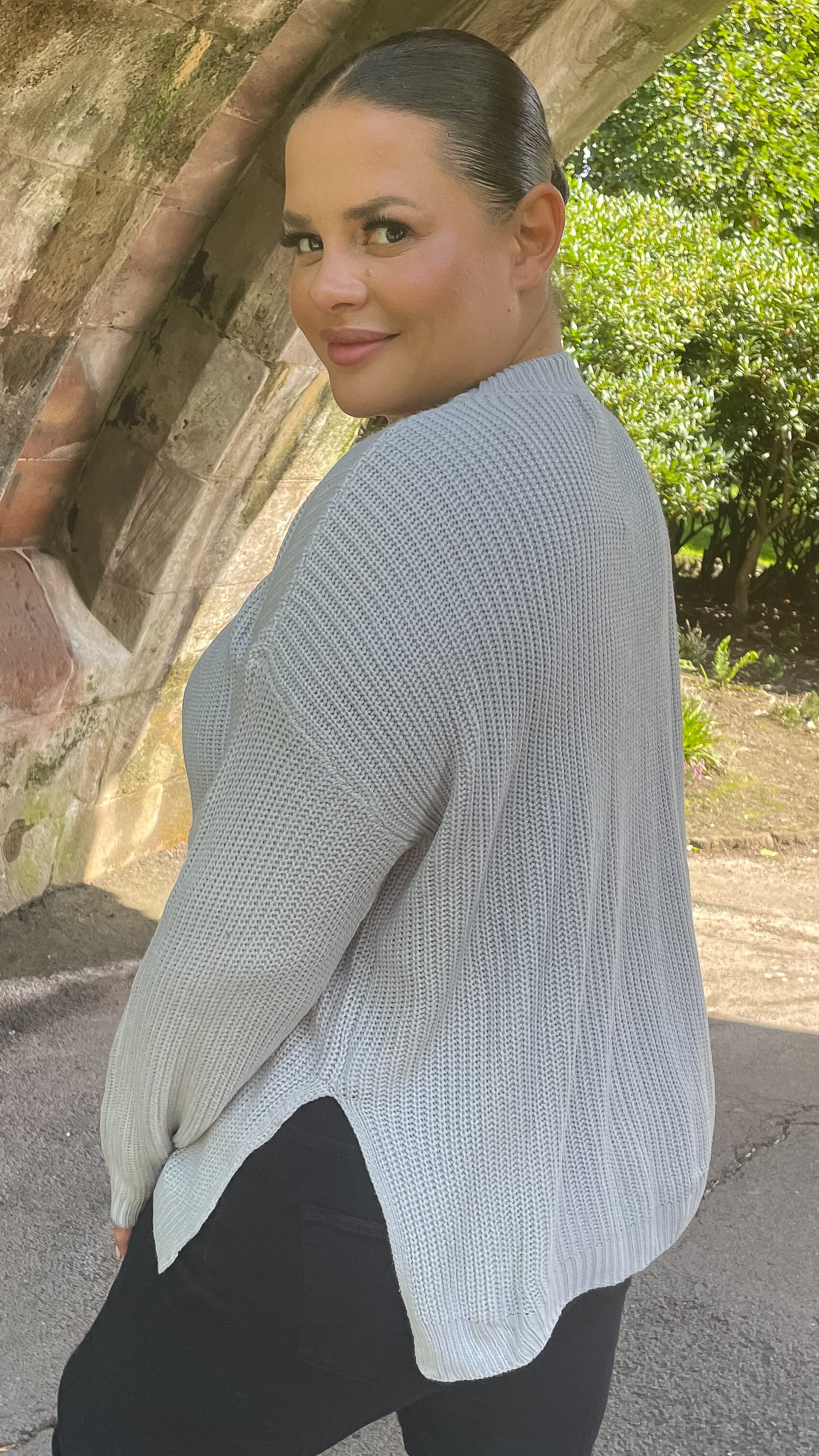 CurveWow Cut Out Tunic Jumper Grey