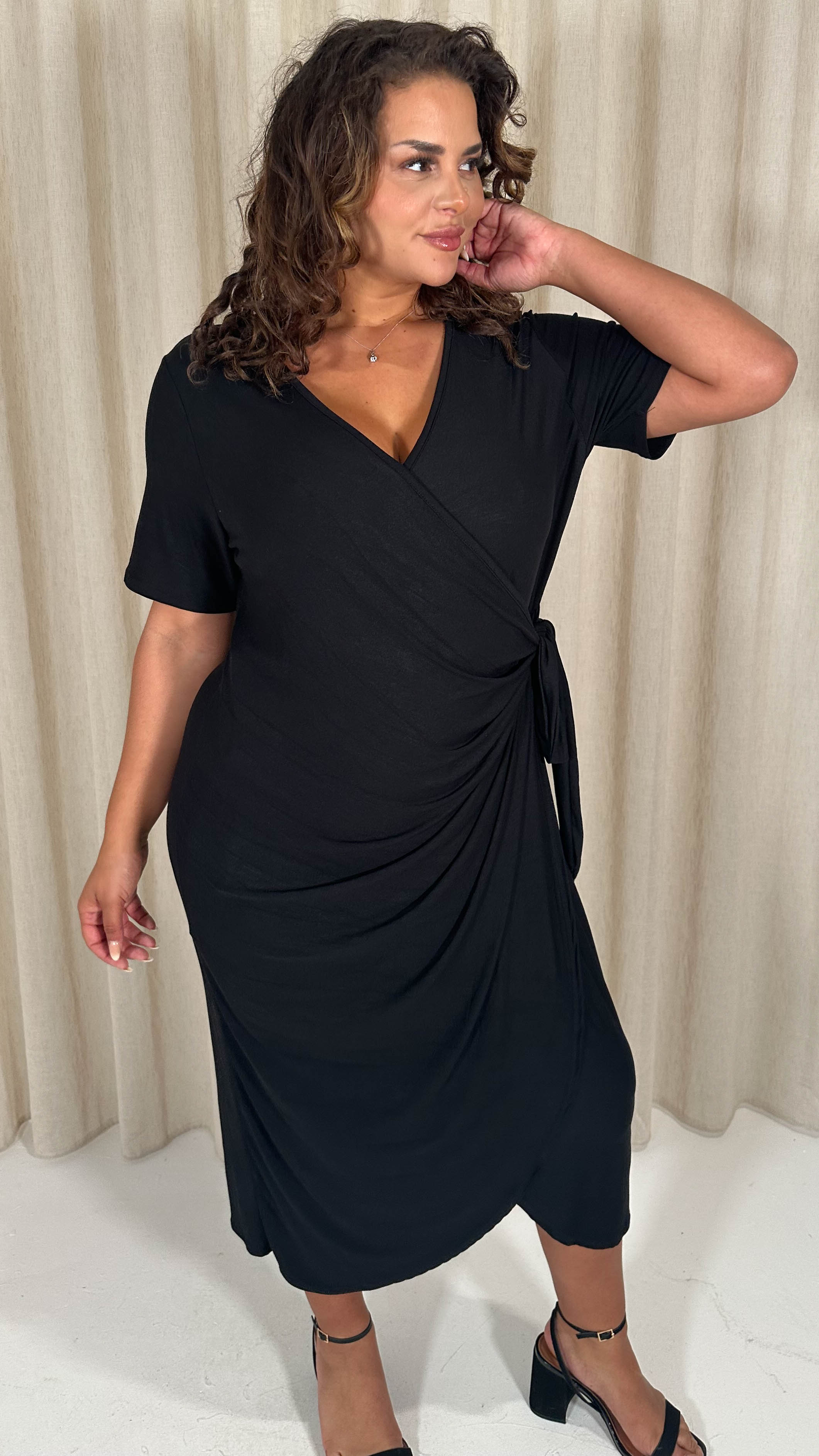 CurveWow Casual Jersey Wrap Dress Black