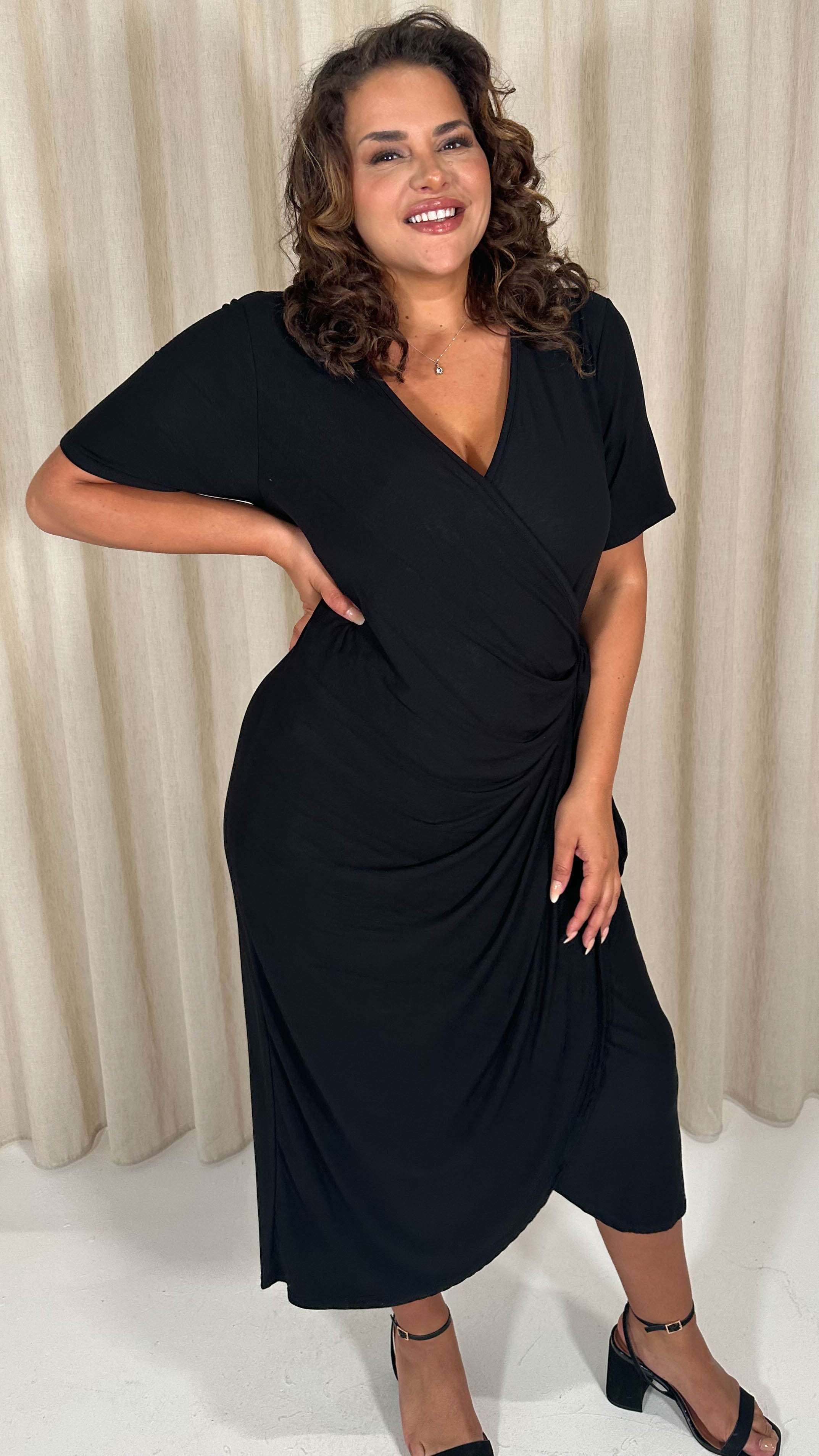 CurveWow Casual Jersey Wrap Dress Black