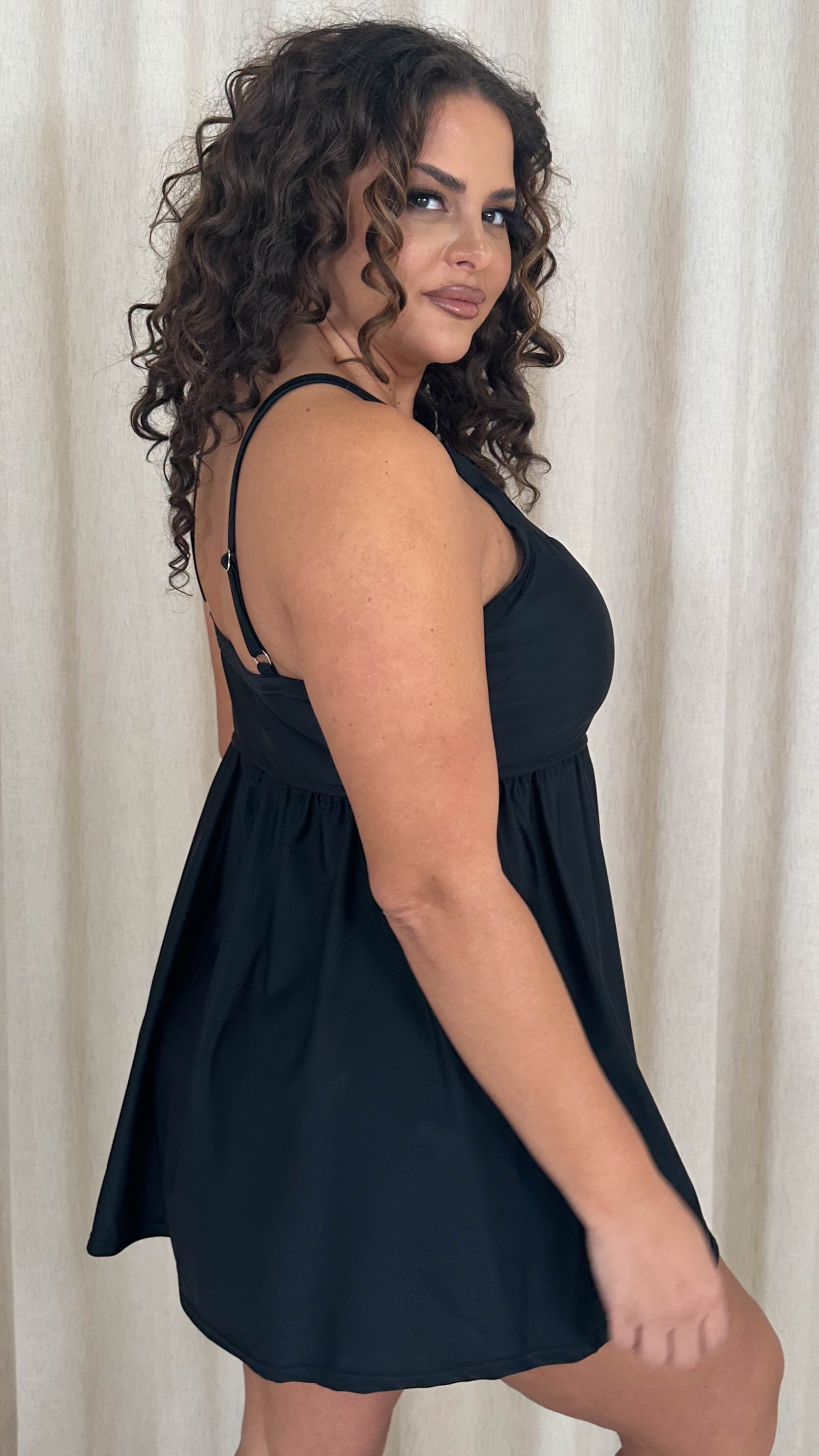 CurveWow Mesh Insert Swimdress Black