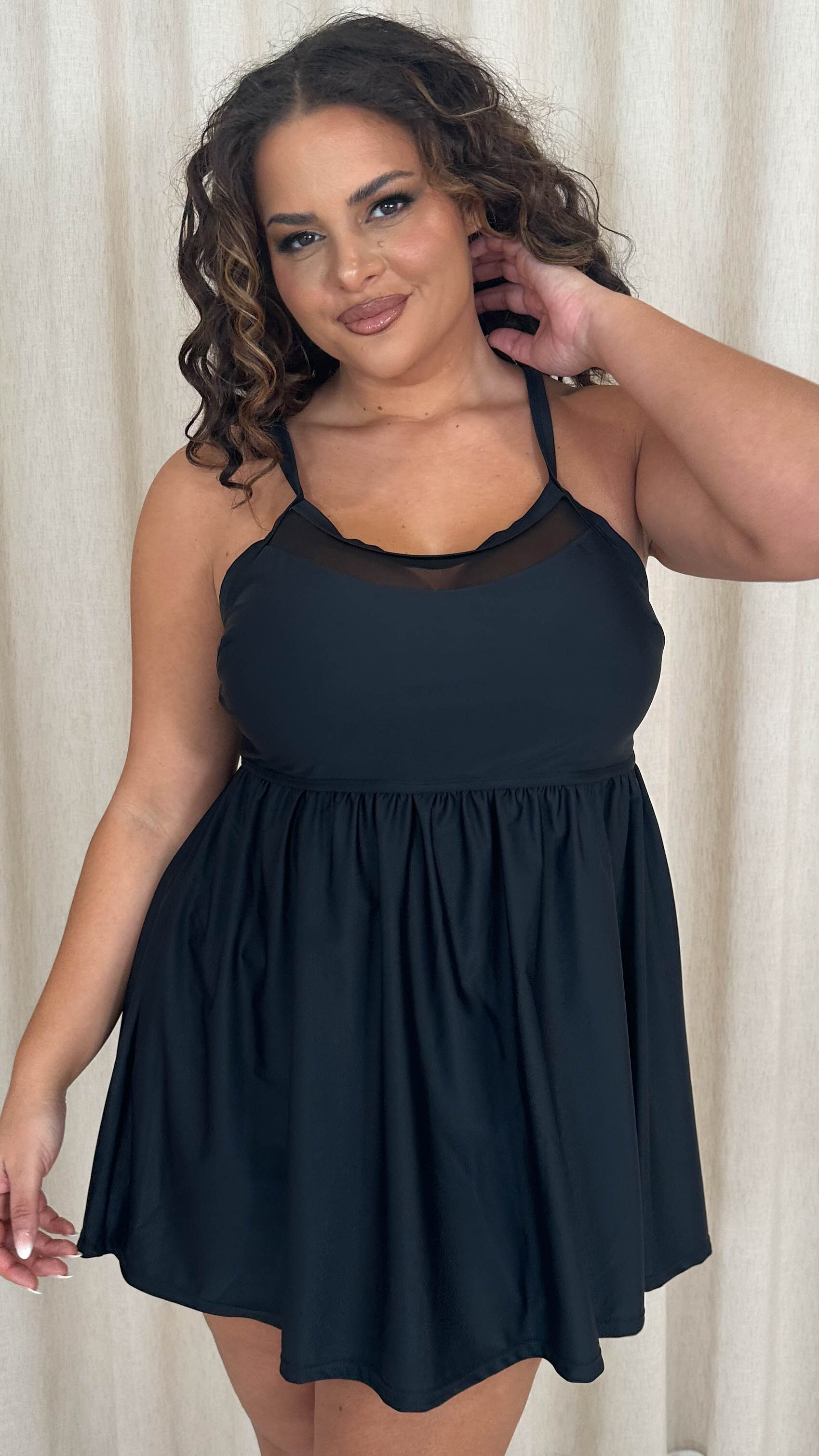 CurveWow Mesh Insert Swimdress Black