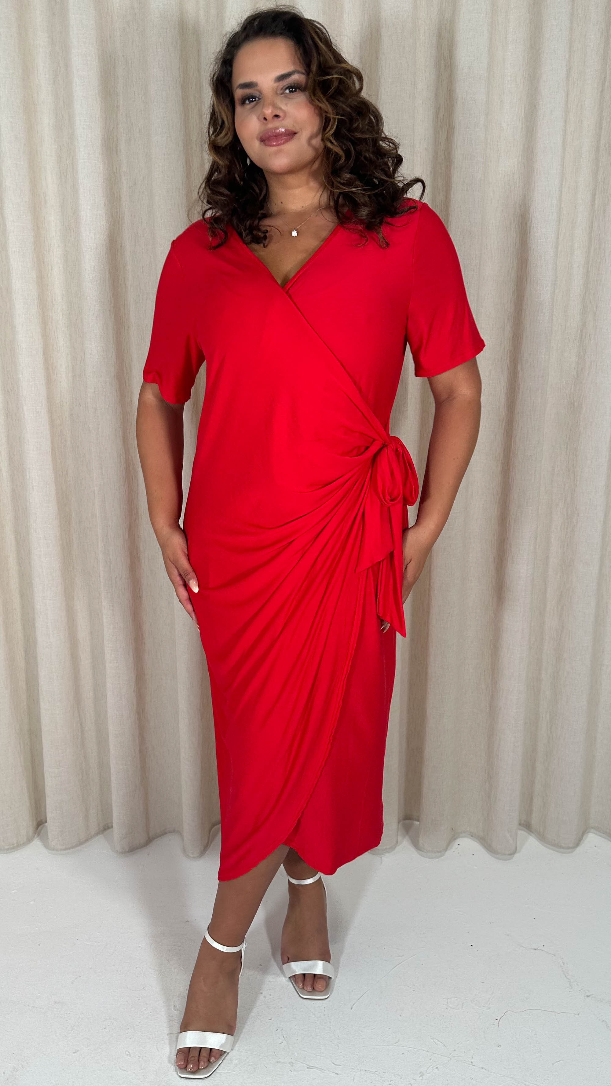 CurveWow Casual Jersey Wrap Dress Red