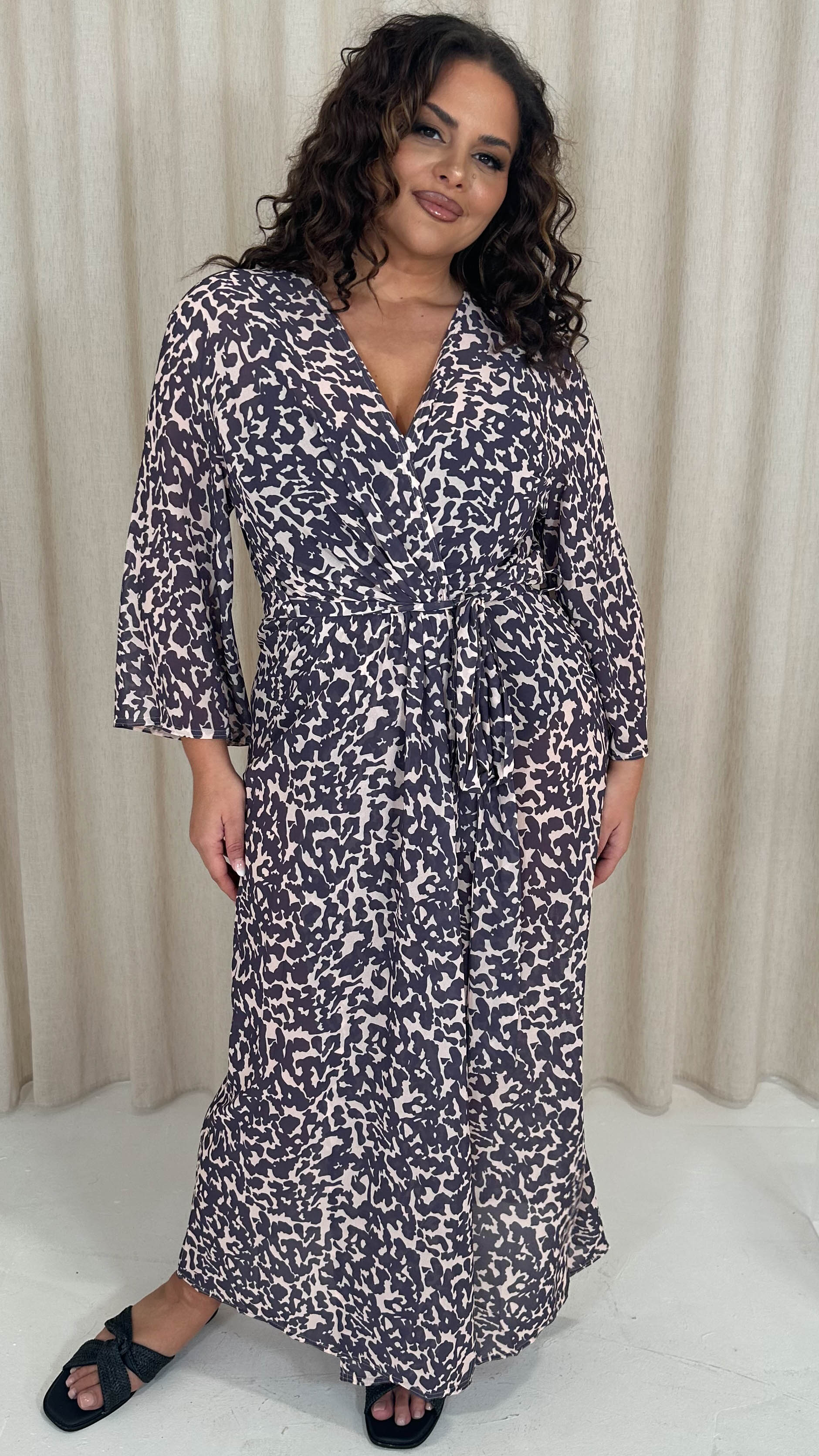 CurveWow Kimono Tie Waist Cover Up Animal Print