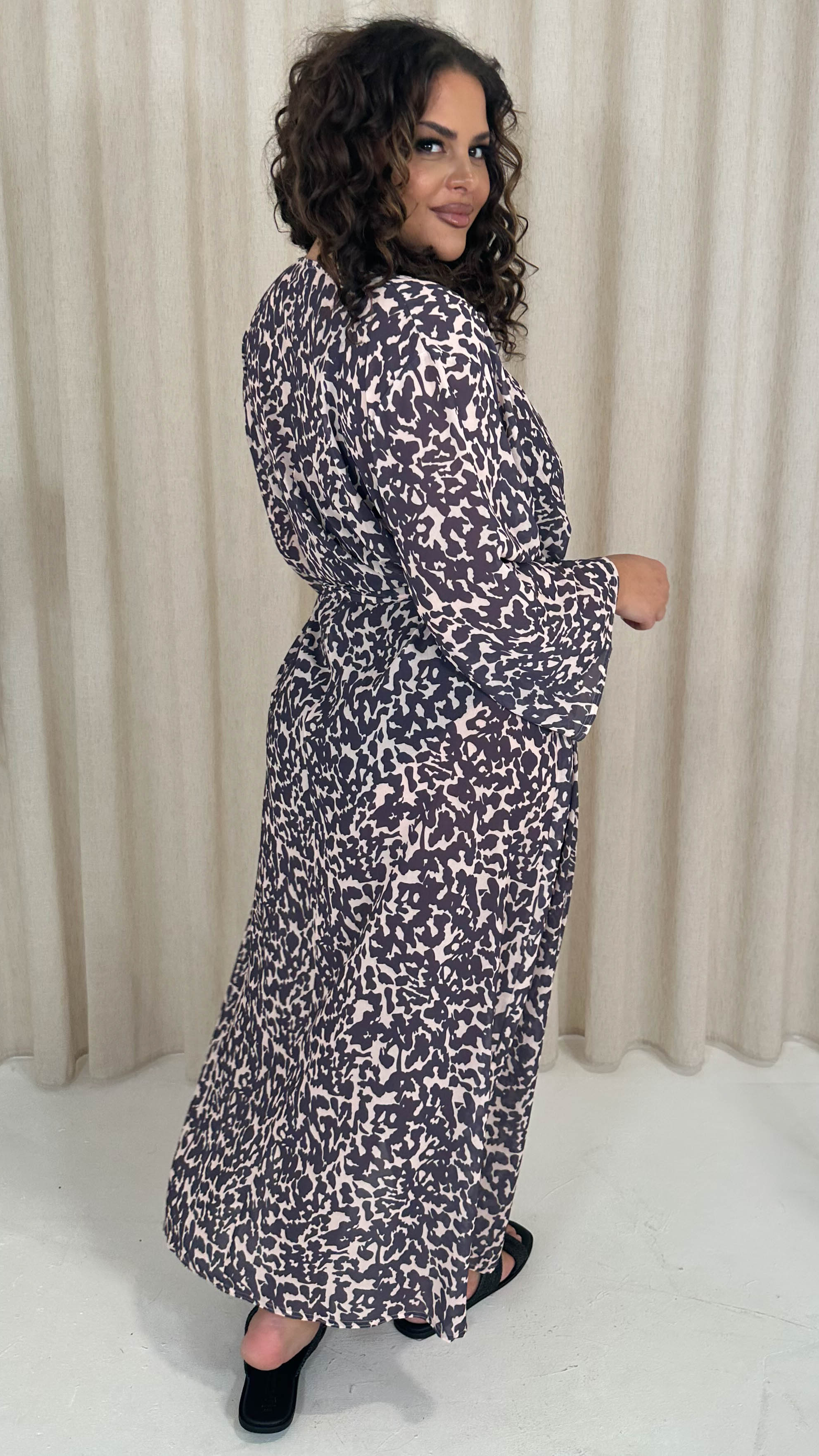 CurveWow Kimono Tie Waist Cover Up Animal Print