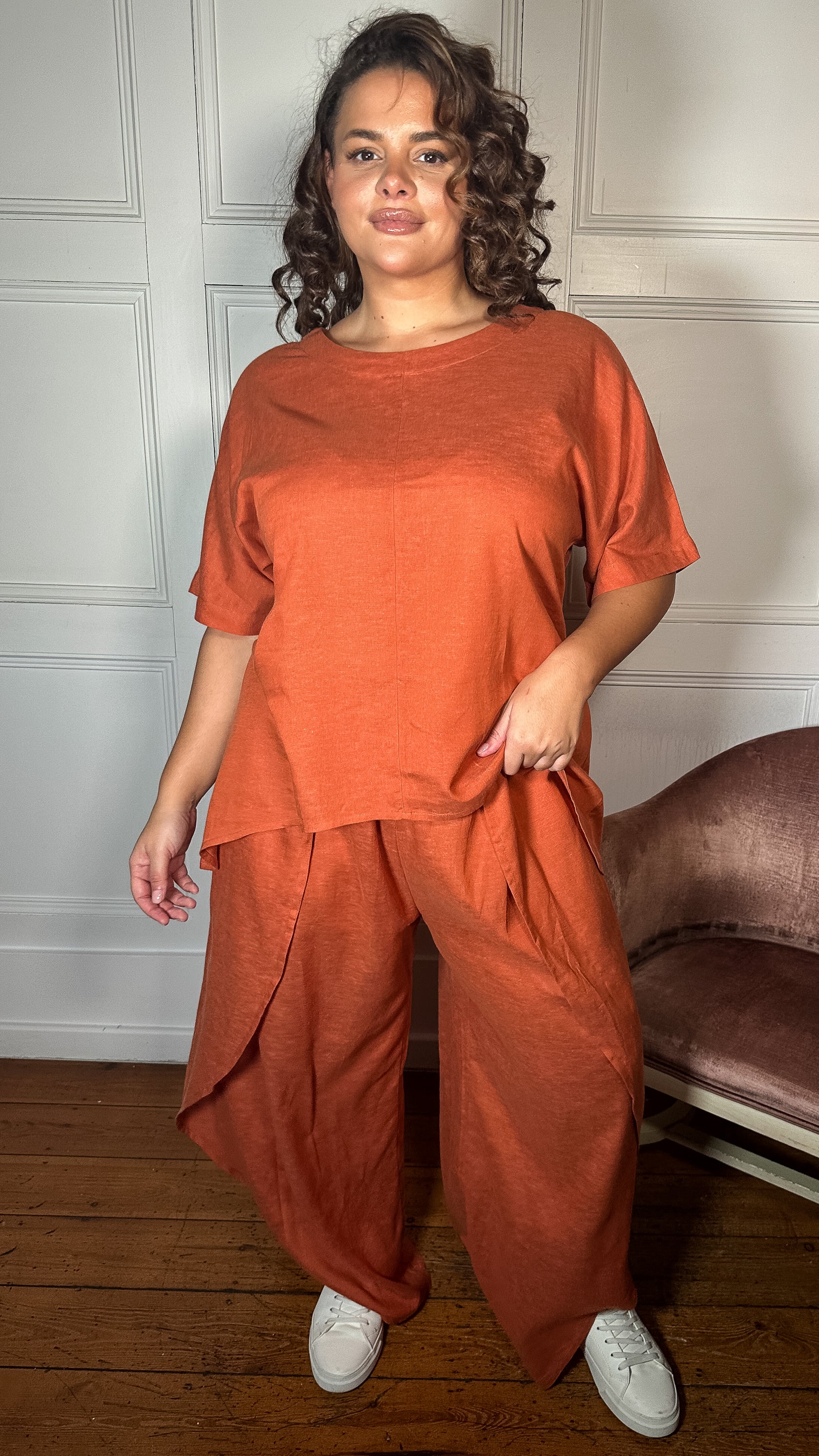 CurveWow Split Hem Wrap Trouser Rust