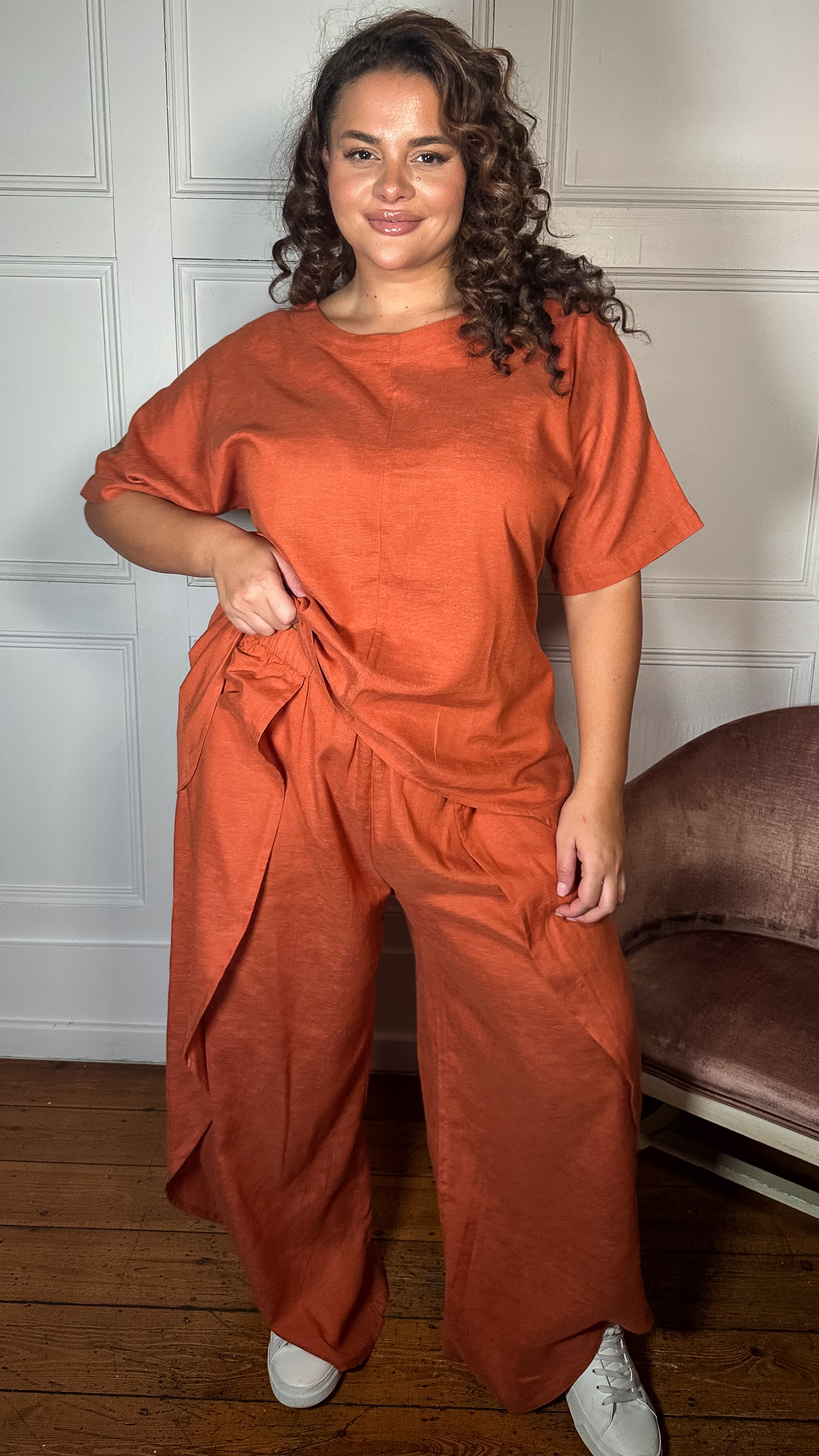 CurveWow Split Hem Wrap Trouser Rust