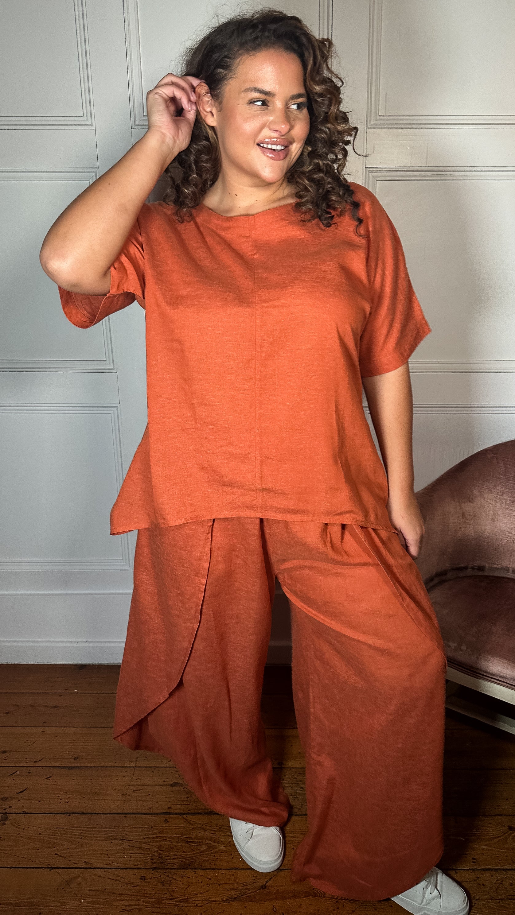 CurveWow Split Hem Wrap Trouser Rust