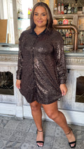 CurveWow Sequin Shirt Dress Black/Copper