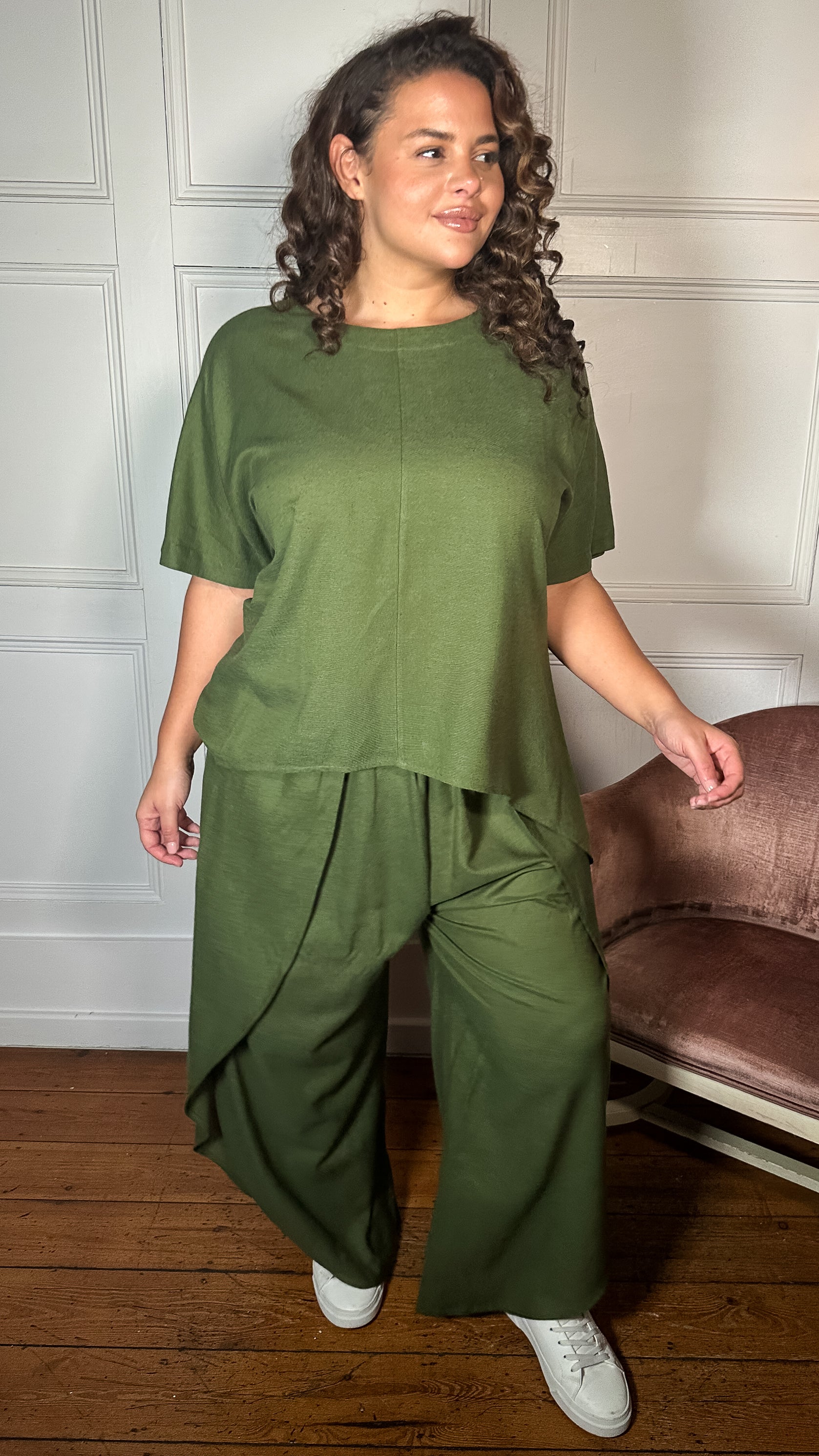 CurveWow Split Hem Wrap Trouser Khaki
