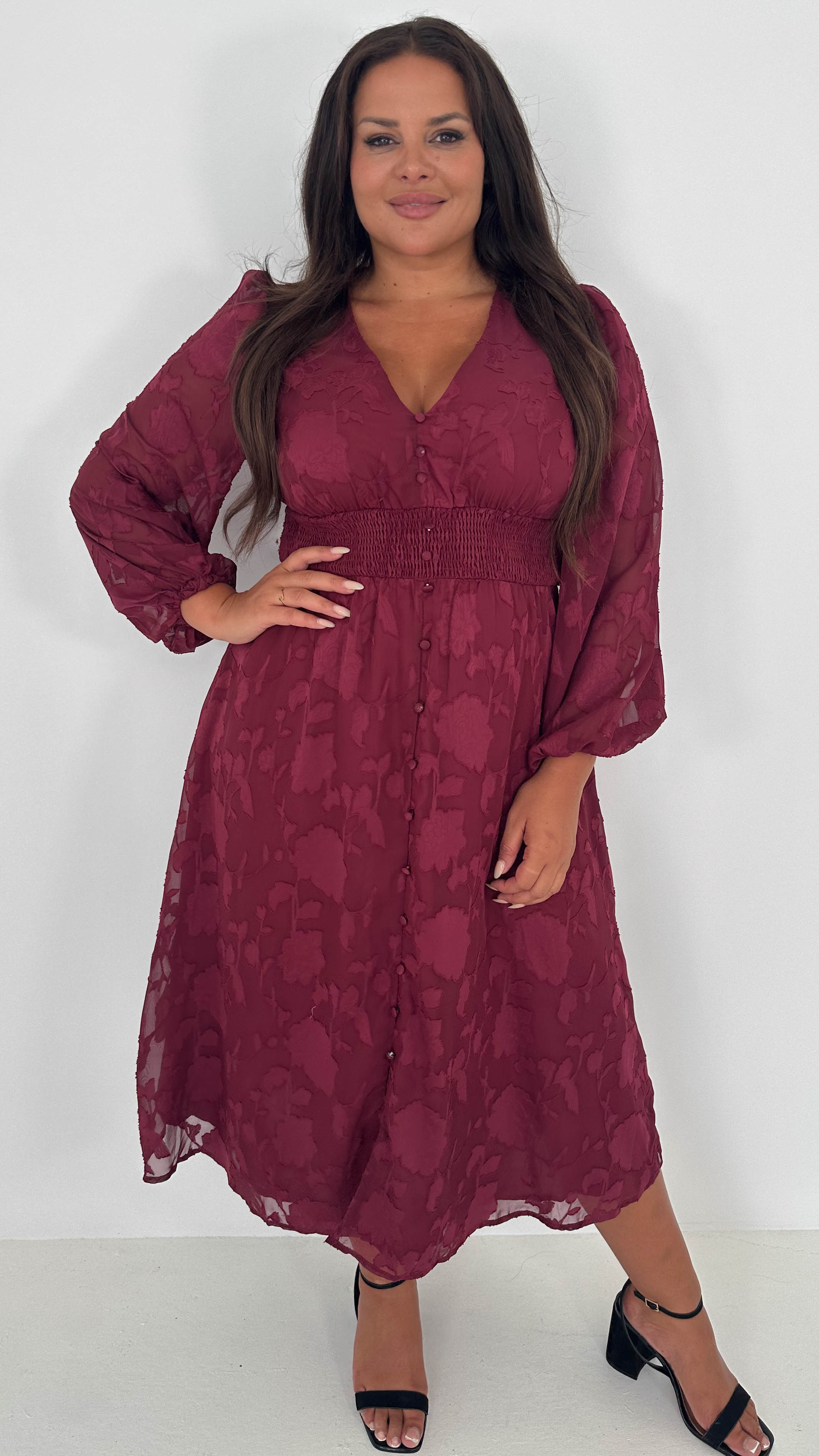 CurveWow Davore V-Neck Button Front Dress Wine