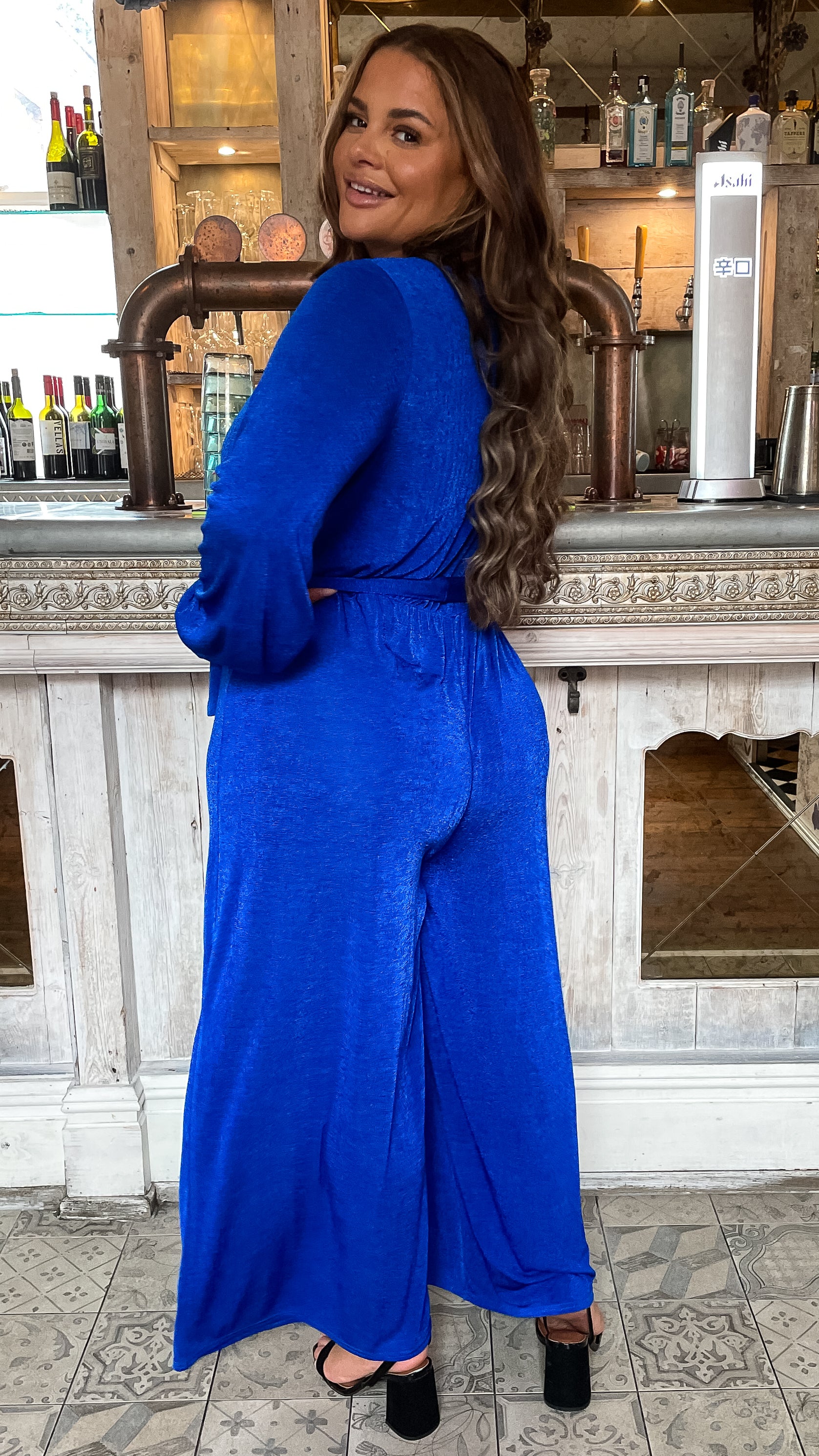 CurveWow V Neck Wrap Jumpsuit Blue