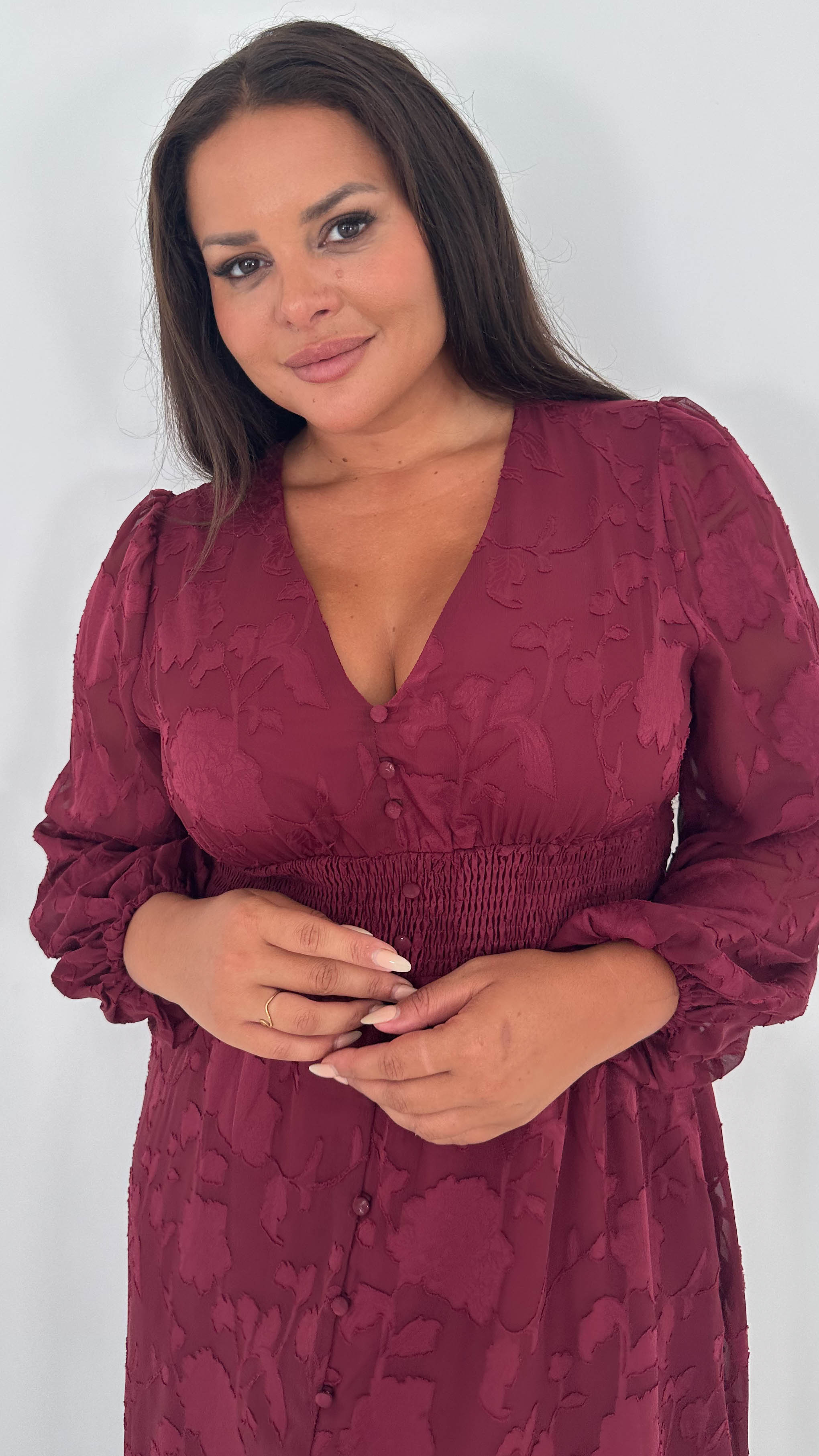 CurveWow Davore V-Neck Button Front Dress Wine