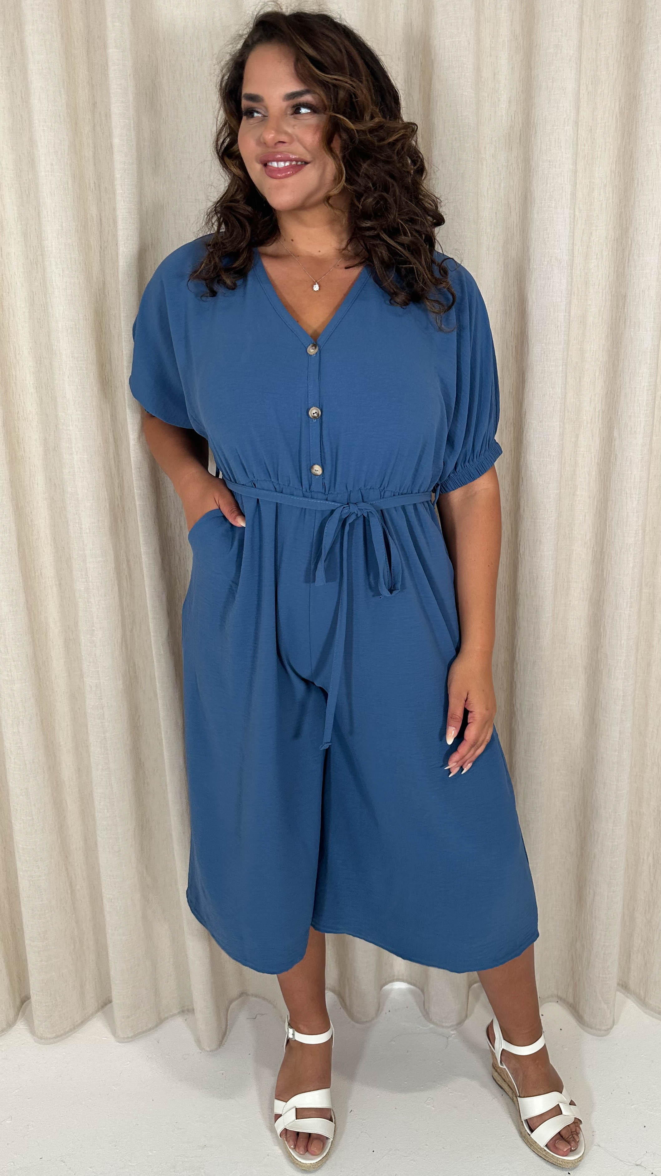 CurveWow Elasticated Cuff Culotte Jumpsuit Indigo