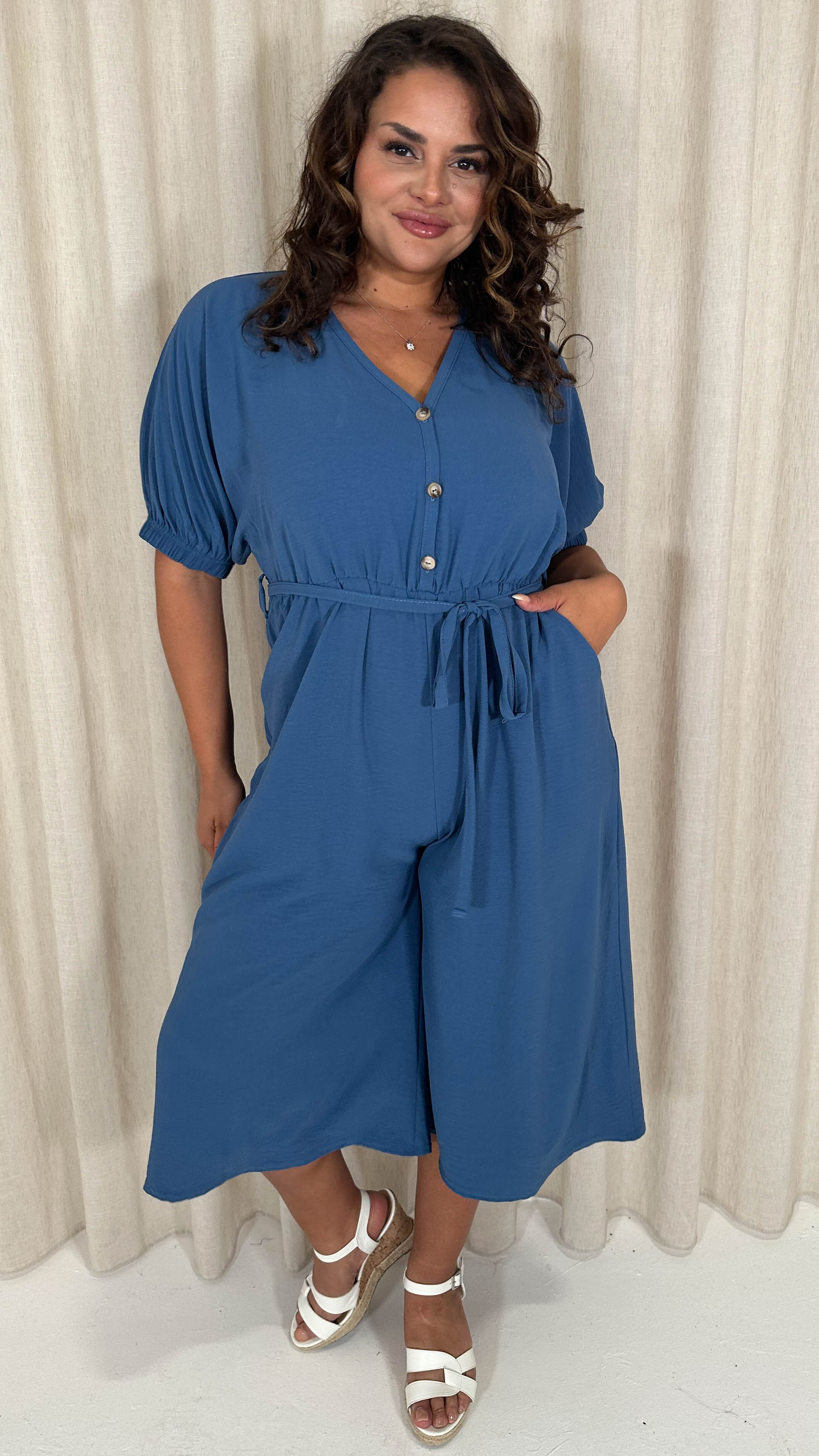 CurveWow Elasticated Cuff Culotte Jumpsuit Indigo