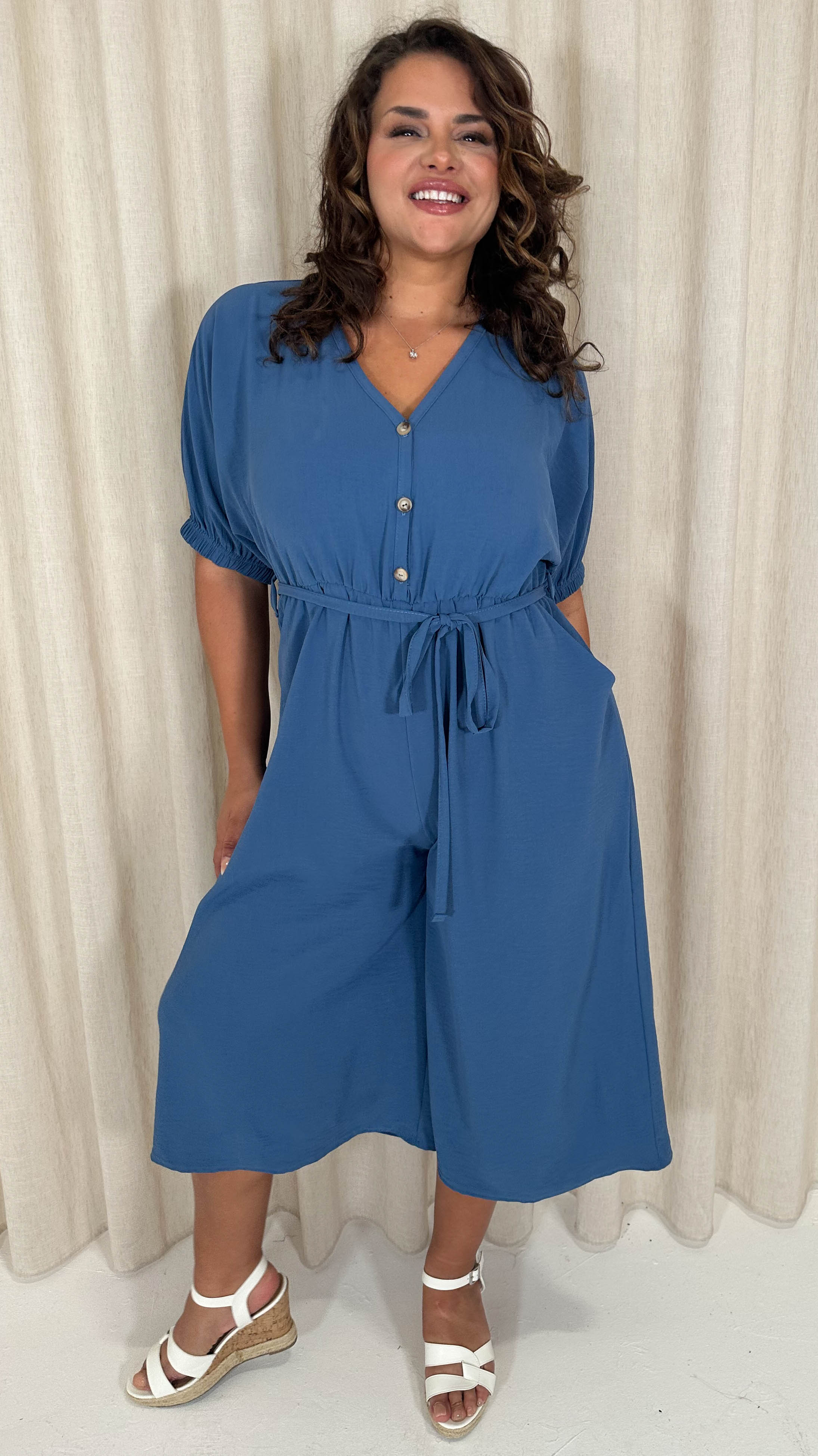CurveWow Elasticated Cuff Culotte Jumpsuit Indigo