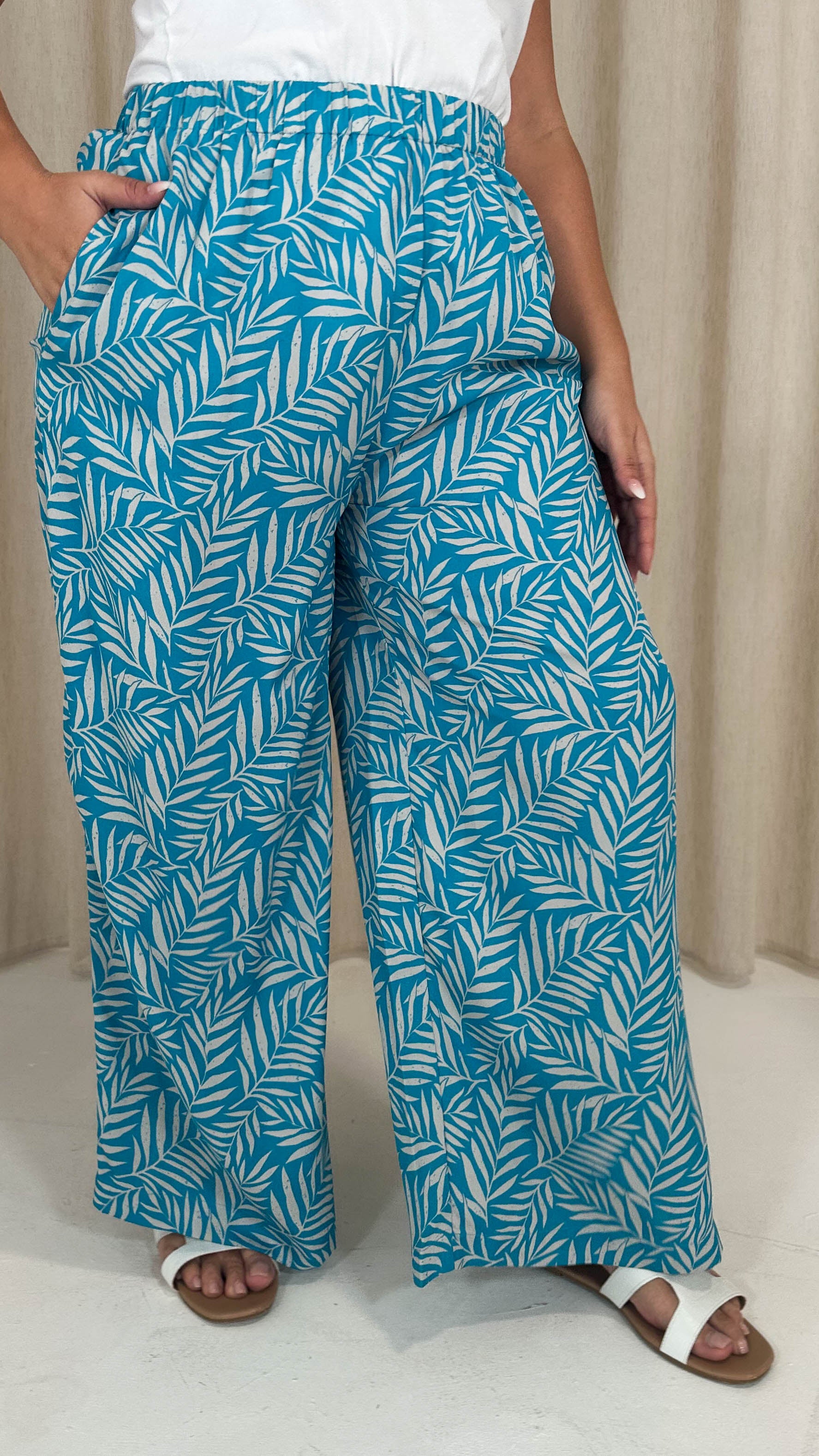 CurveWow Wideleg Trouser Blue Leaf
