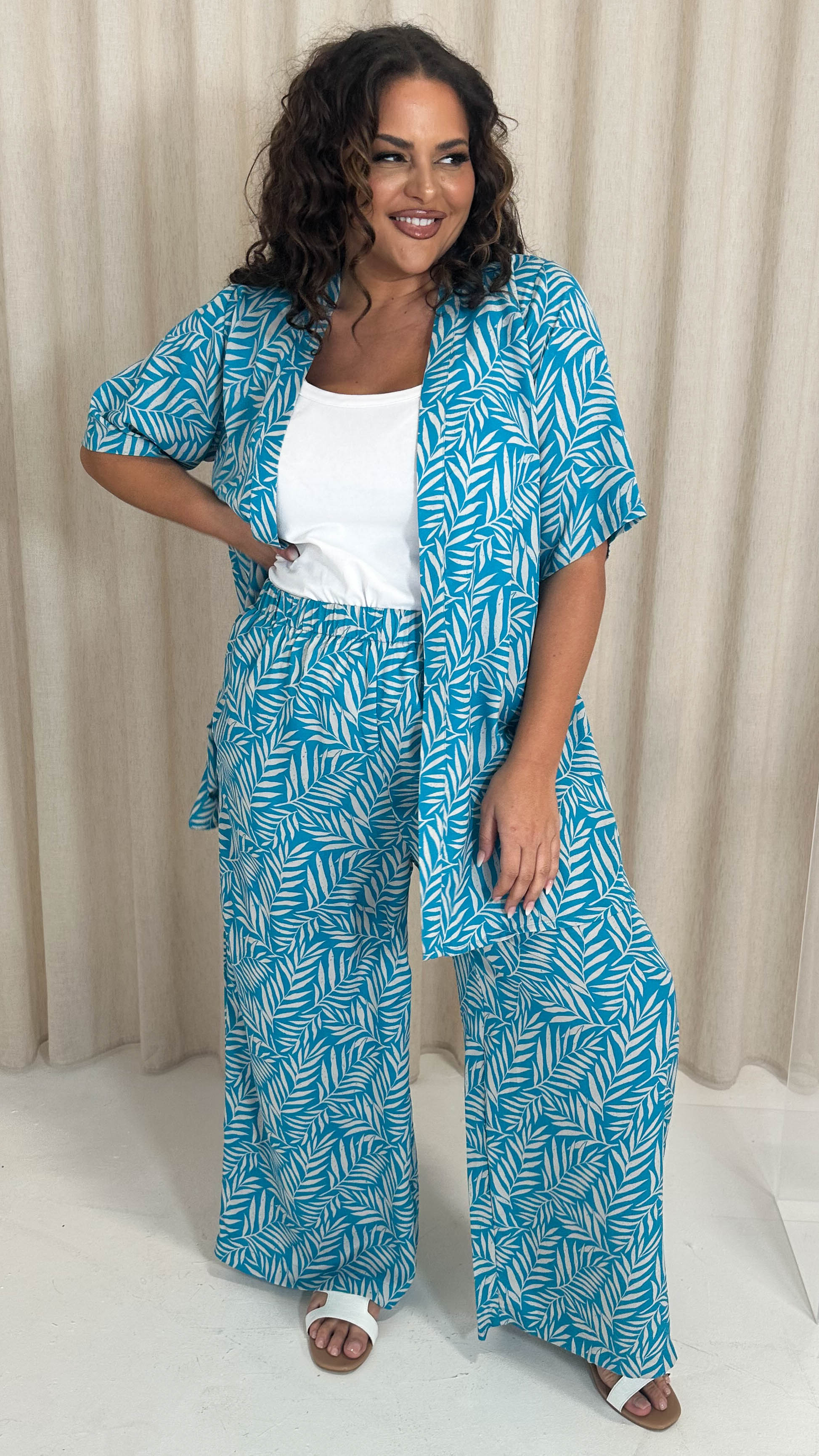 CurveWow Wideleg Trouser Blue Leaf