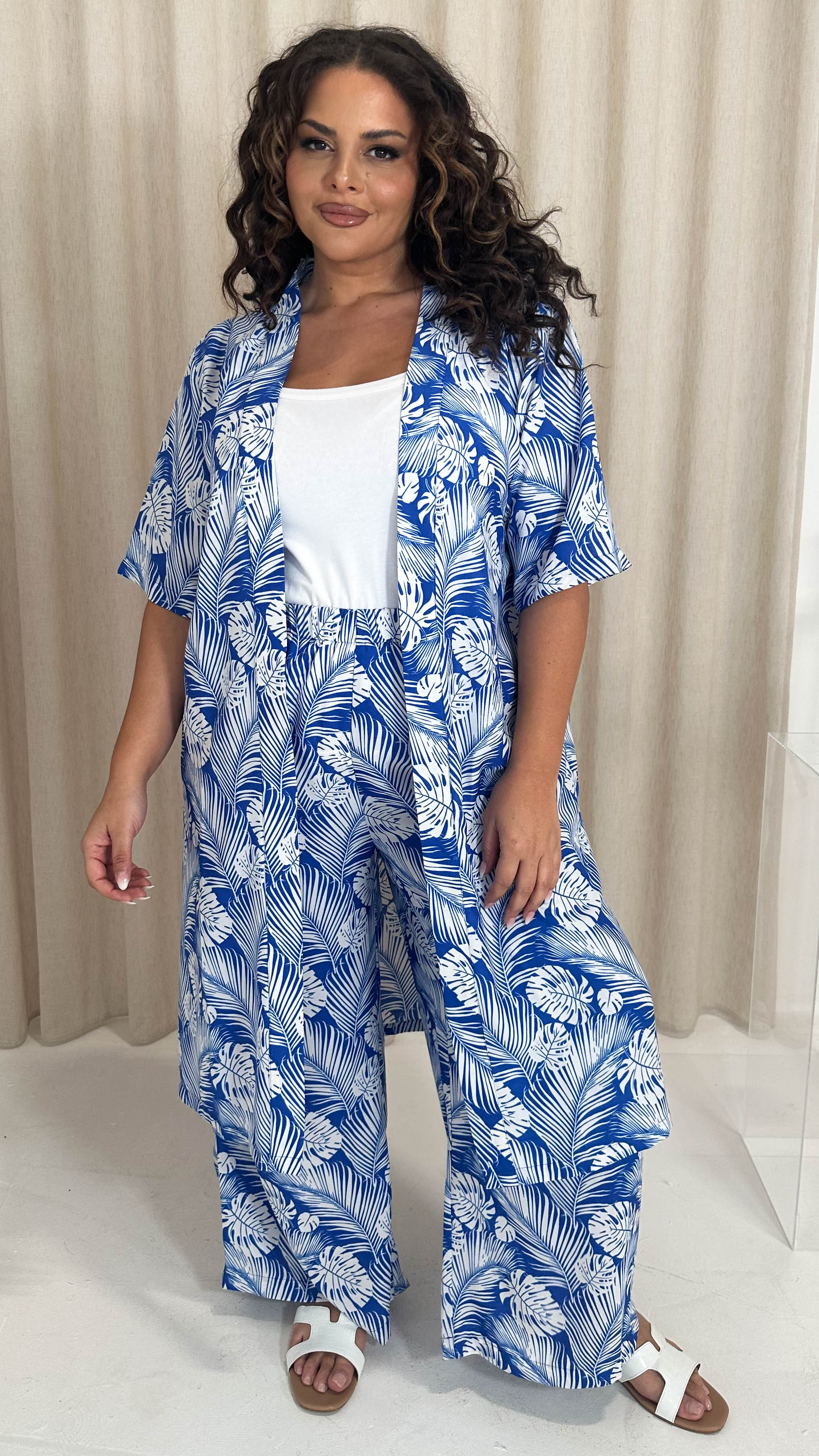 CurveWow Longline Kimono Blue Tropical