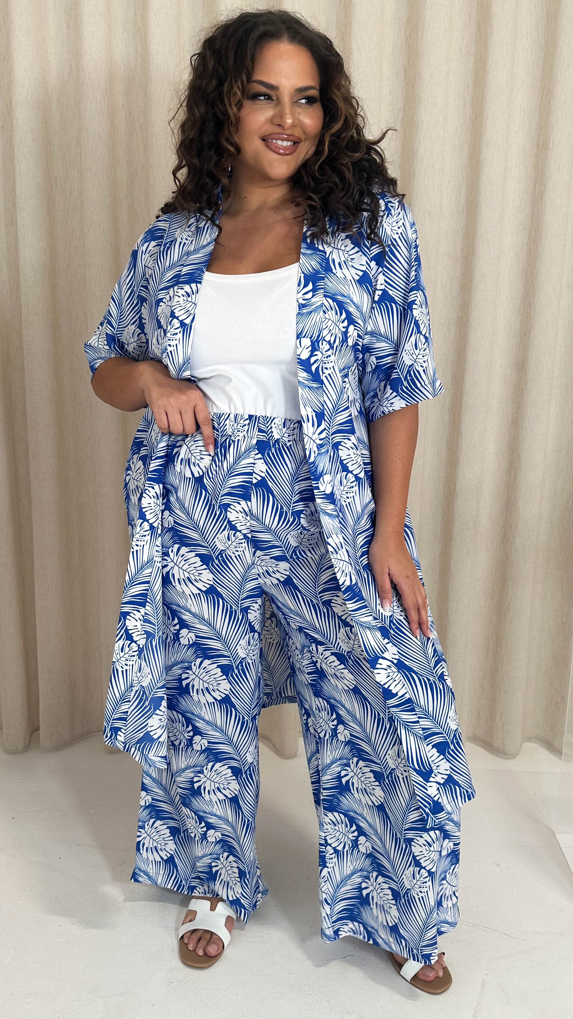 CurveWow Wideleg Trouser Blue Tropical