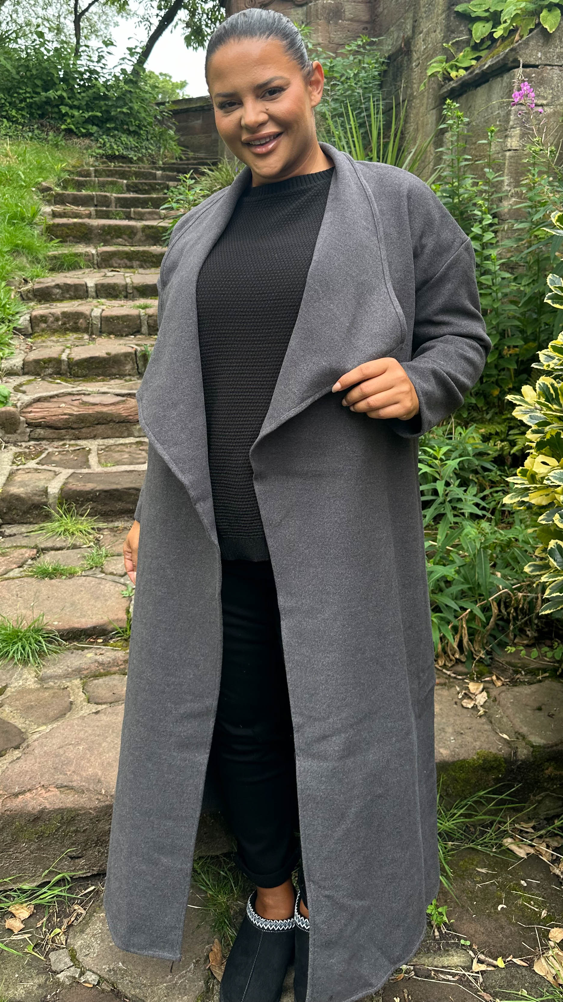 CurveWow Waterfall Maxi Coat Charcoal Grey