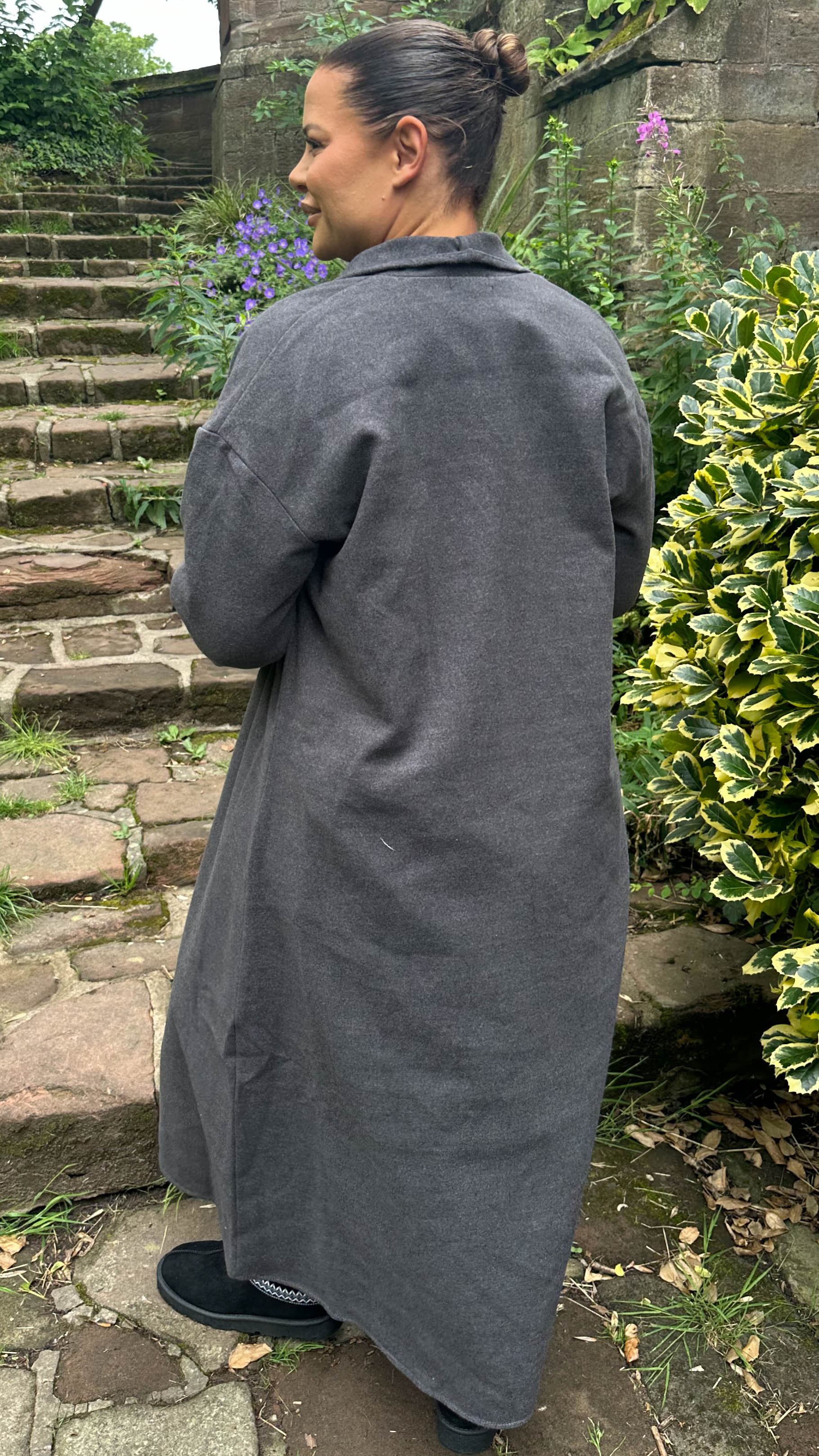 CurveWow Waterfall Maxi Coat Charcoal Grey