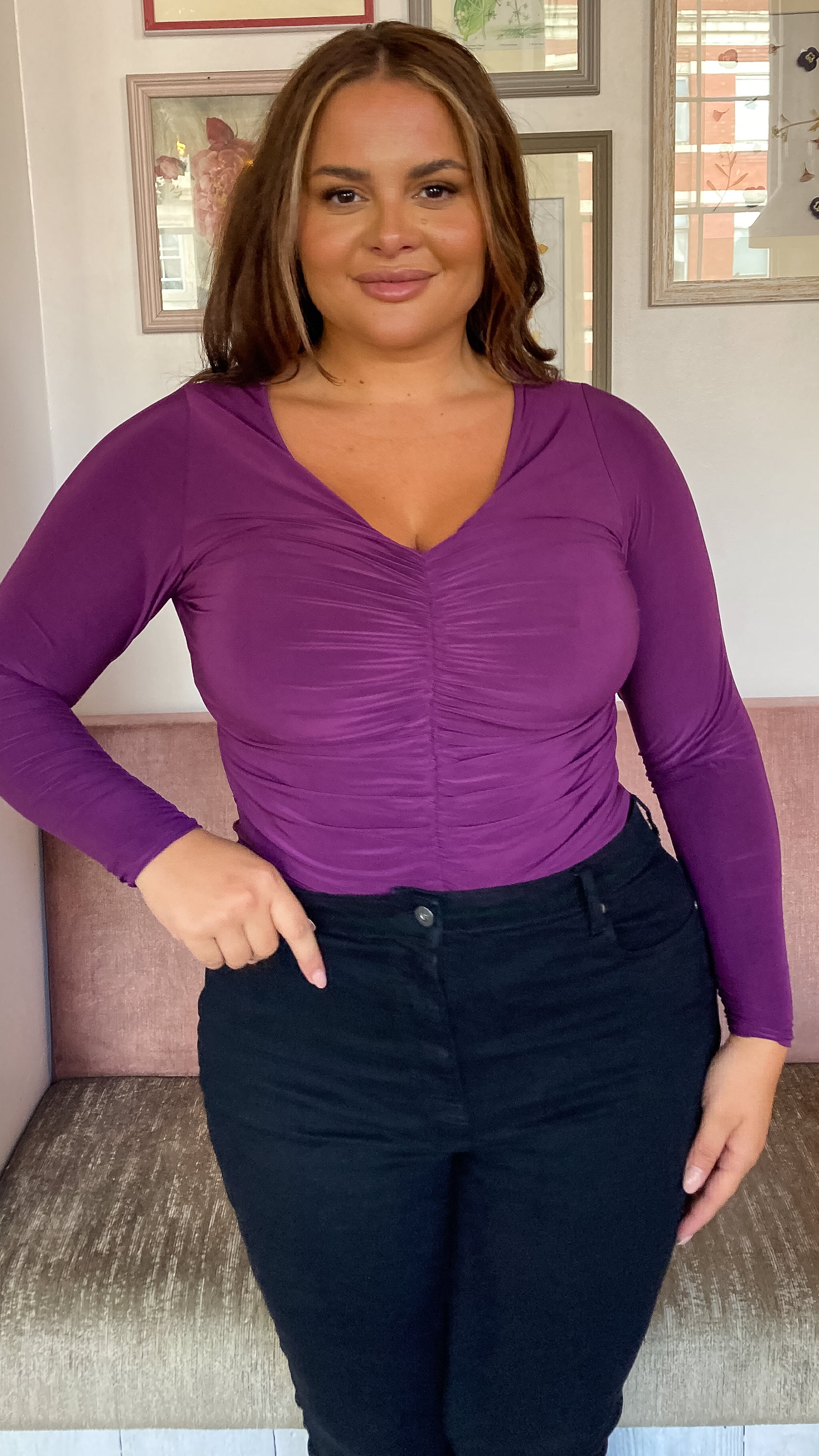 CurveWow Ruched Bodysuit Plum