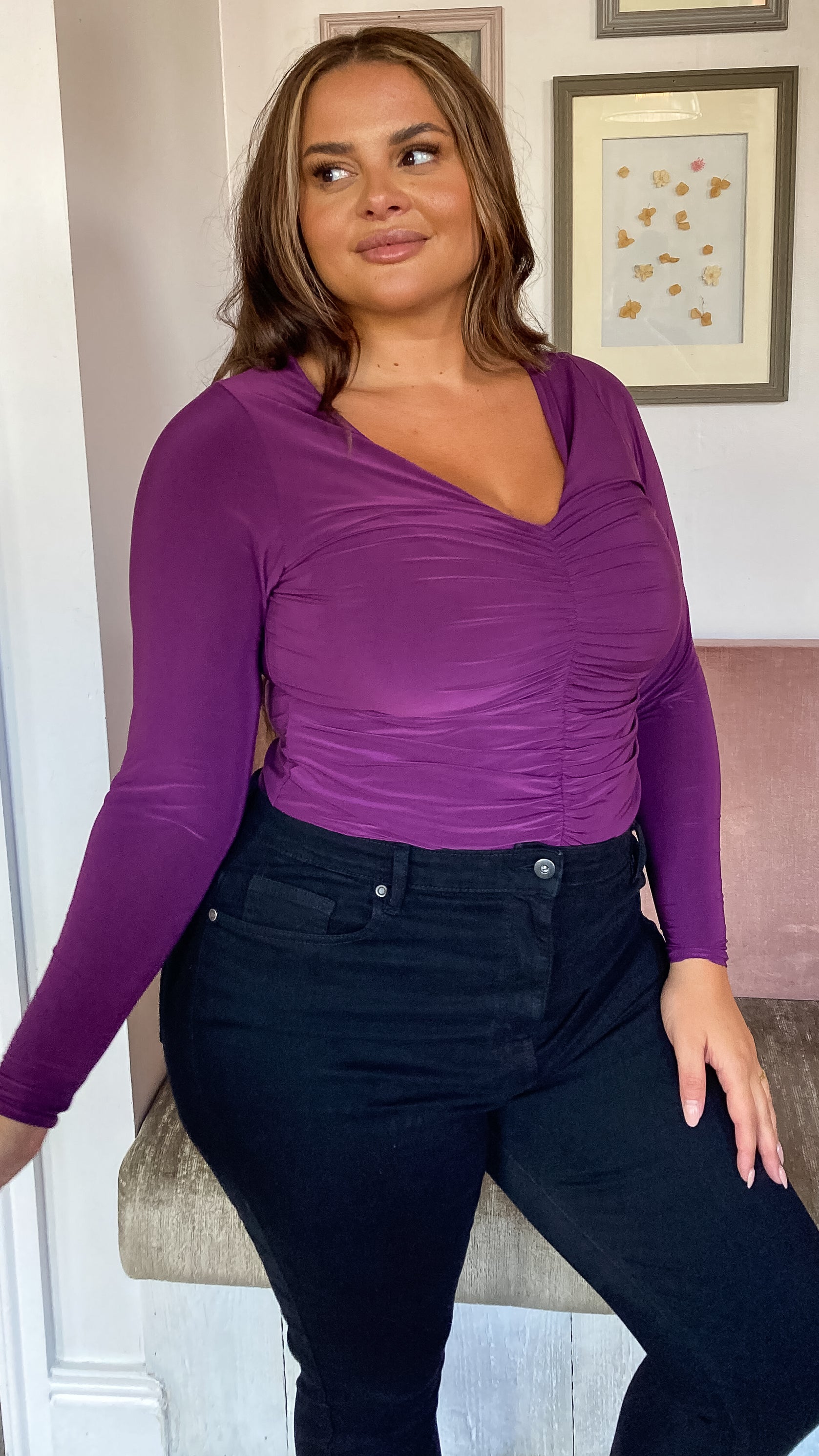 CurveWow Ruched Bodysuit Plum