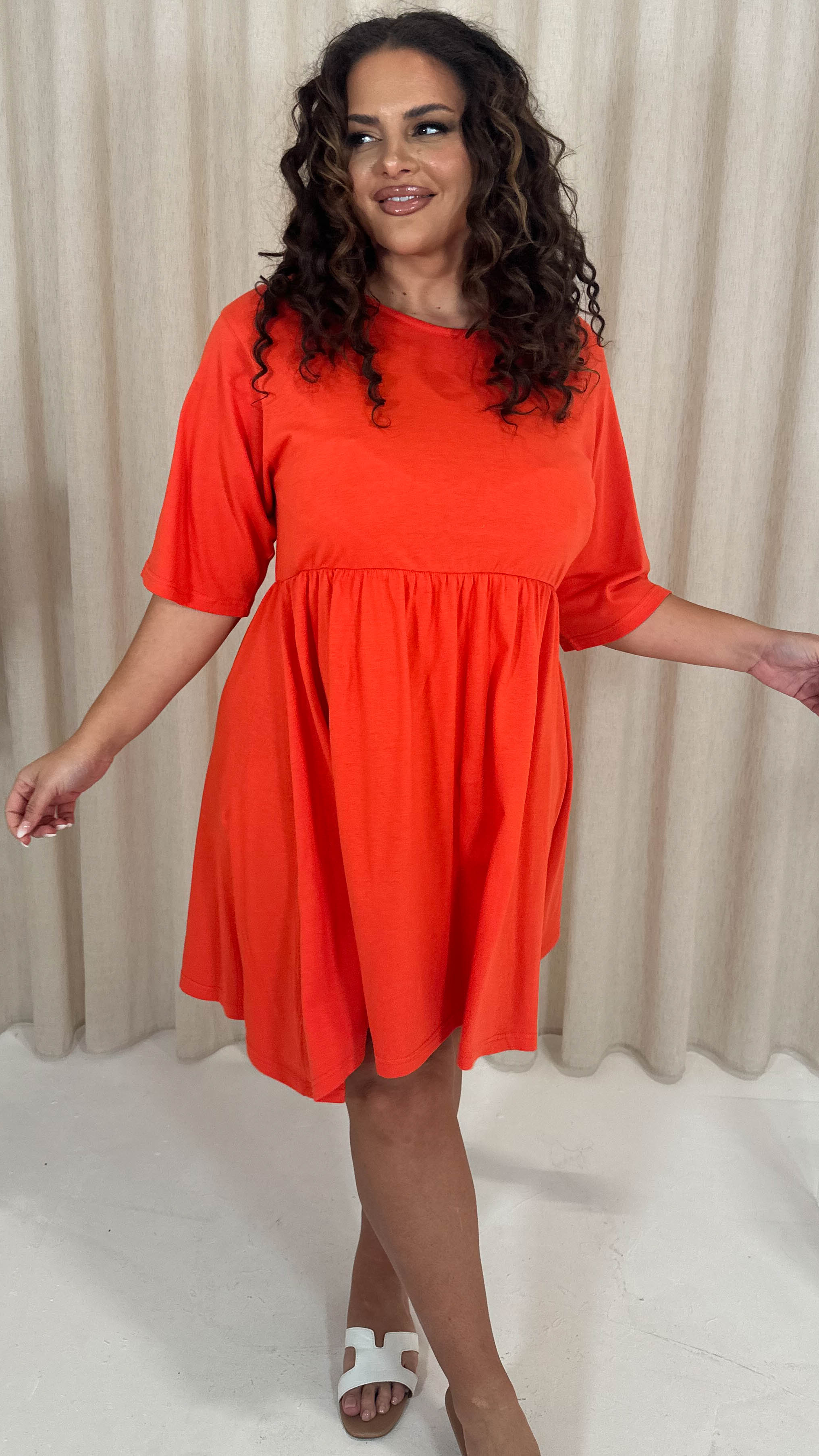CurveWow Smock Mini Dress Red/Orange
