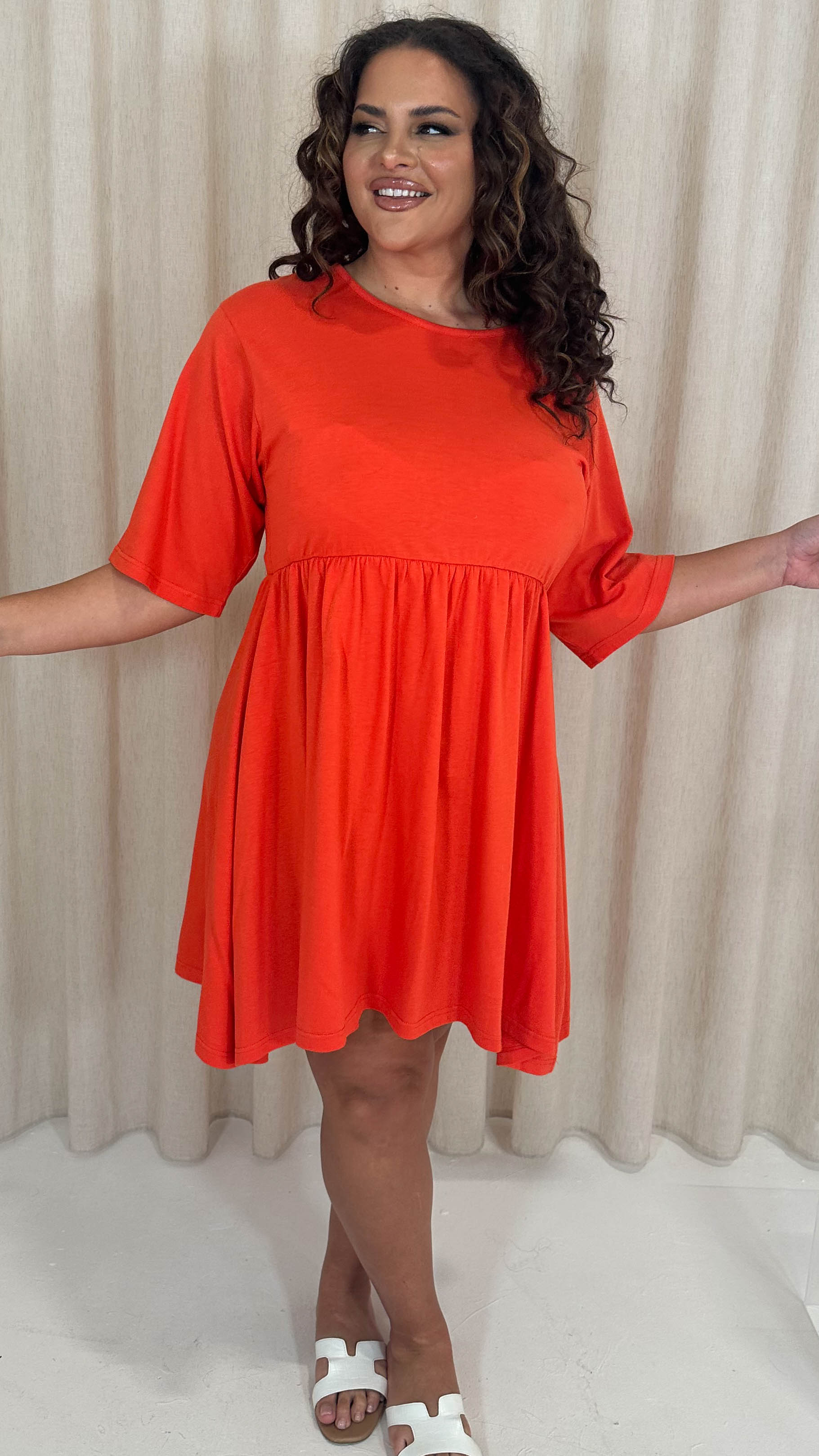 CurveWow Smock Mini Dress Red/Orange