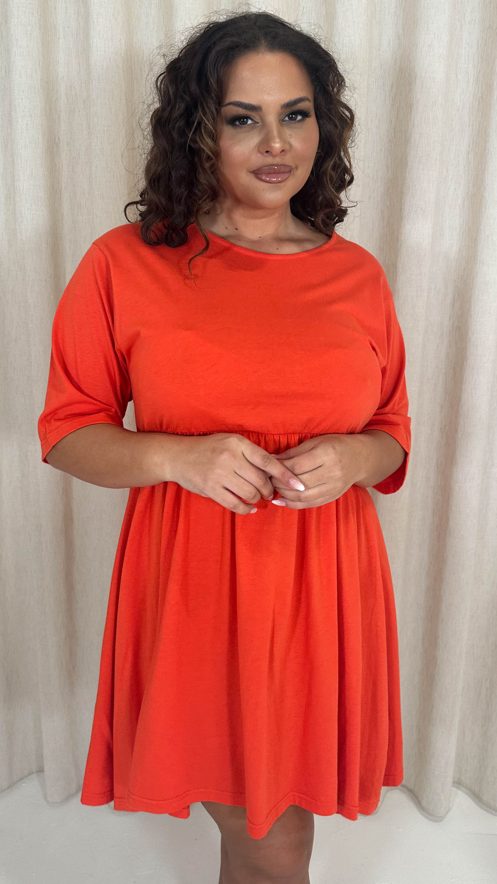 CurveWow Smock Mini Dress Red/Orange
