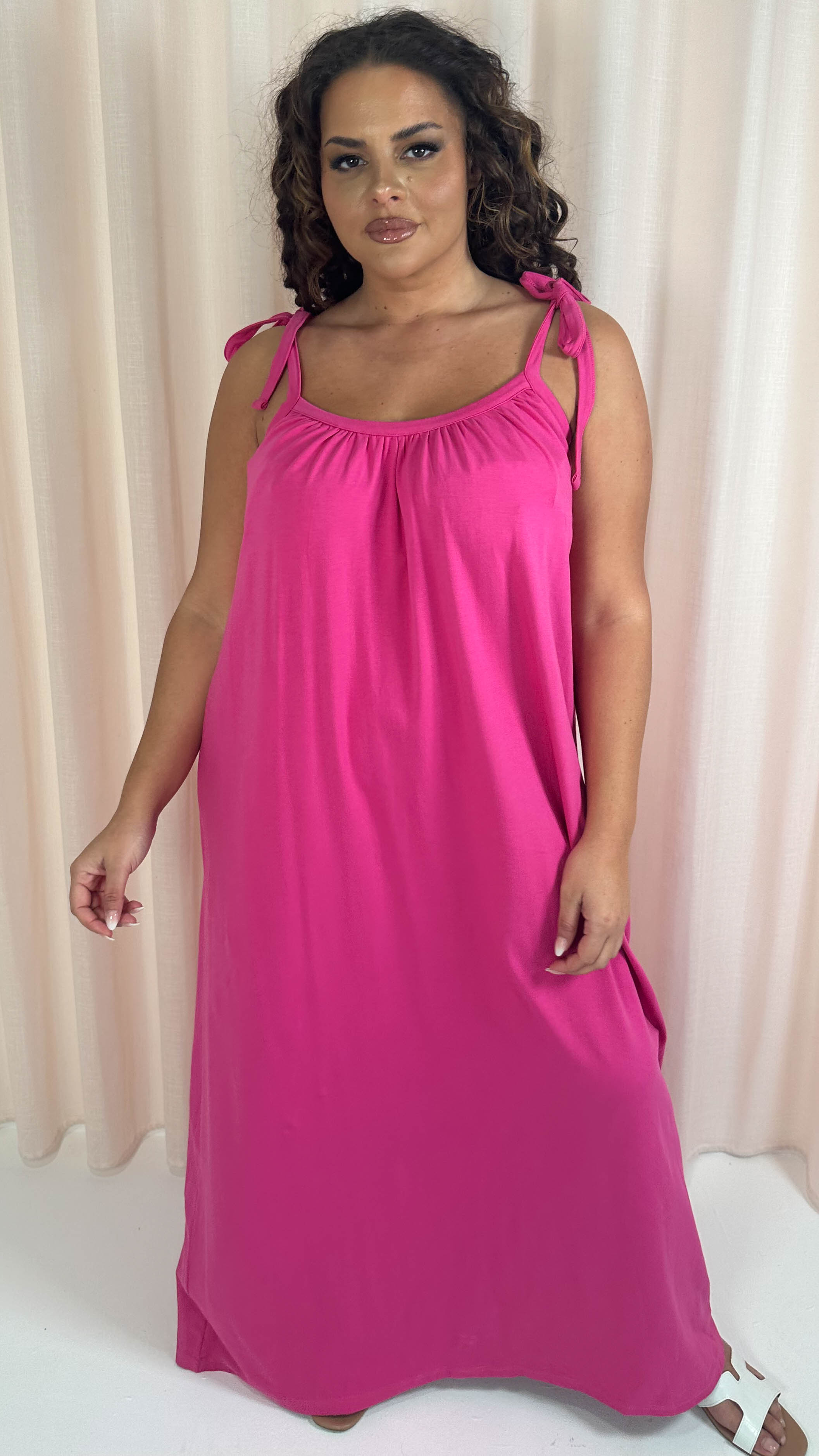 CurveWow Tie Strap Maxi Dress Fuchsia